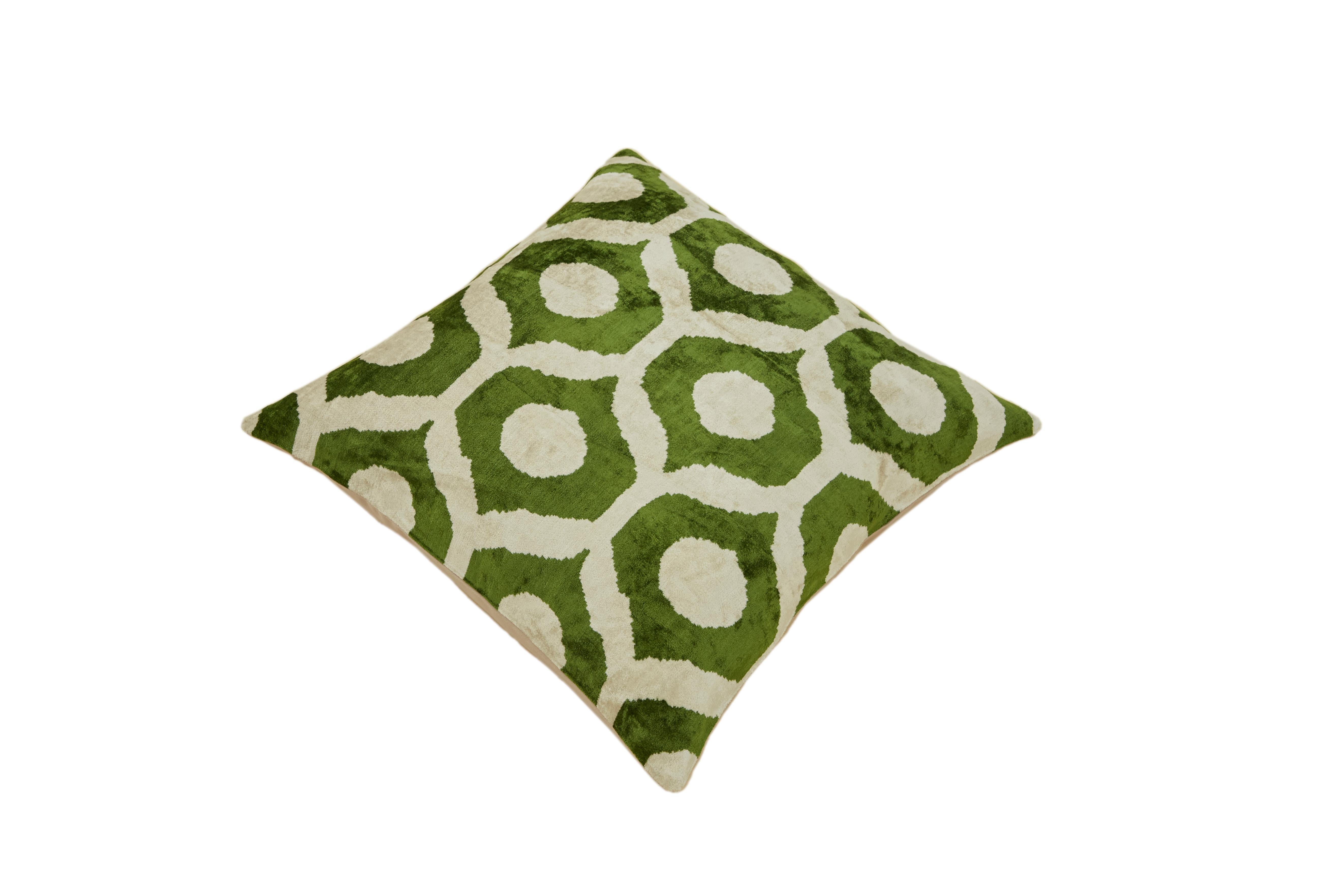 Handwoven Silk Hand-Dyed Ikat Cushion – Modern Dots Motif in Green

Enhance your home with the timeless elegance of our handwoven, hand-dyed Ikat cushion, featuring a modern dots motif in a sophisticated green hue. Designed to complement any