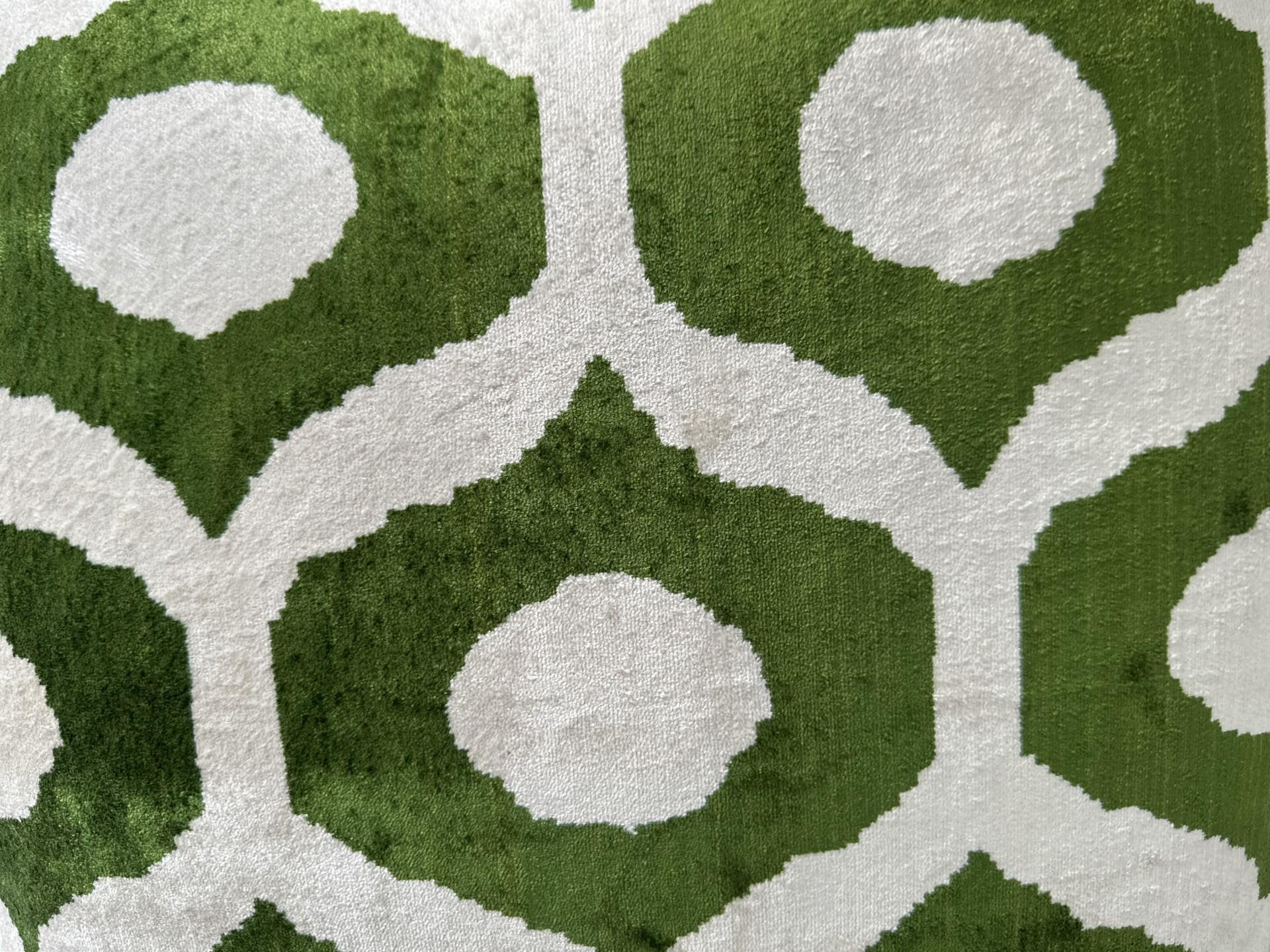 Hand-Painted Ottoman Silk Green Dots Velvet Ikat Cushion For Sale