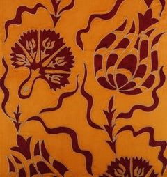 Ottoman Silk Hand Embroidered Carnation and Tulip Suzani Runner