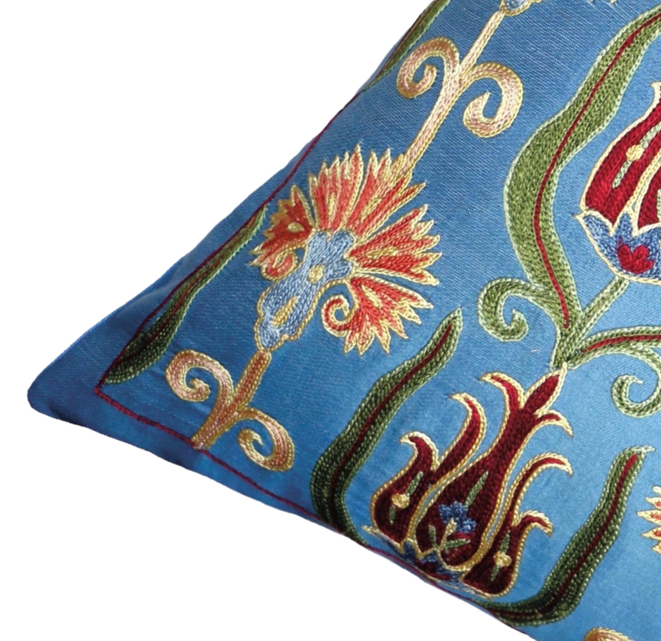 Other Ottoman Silk  Hand Embroidered Suzani Cushion For Sale