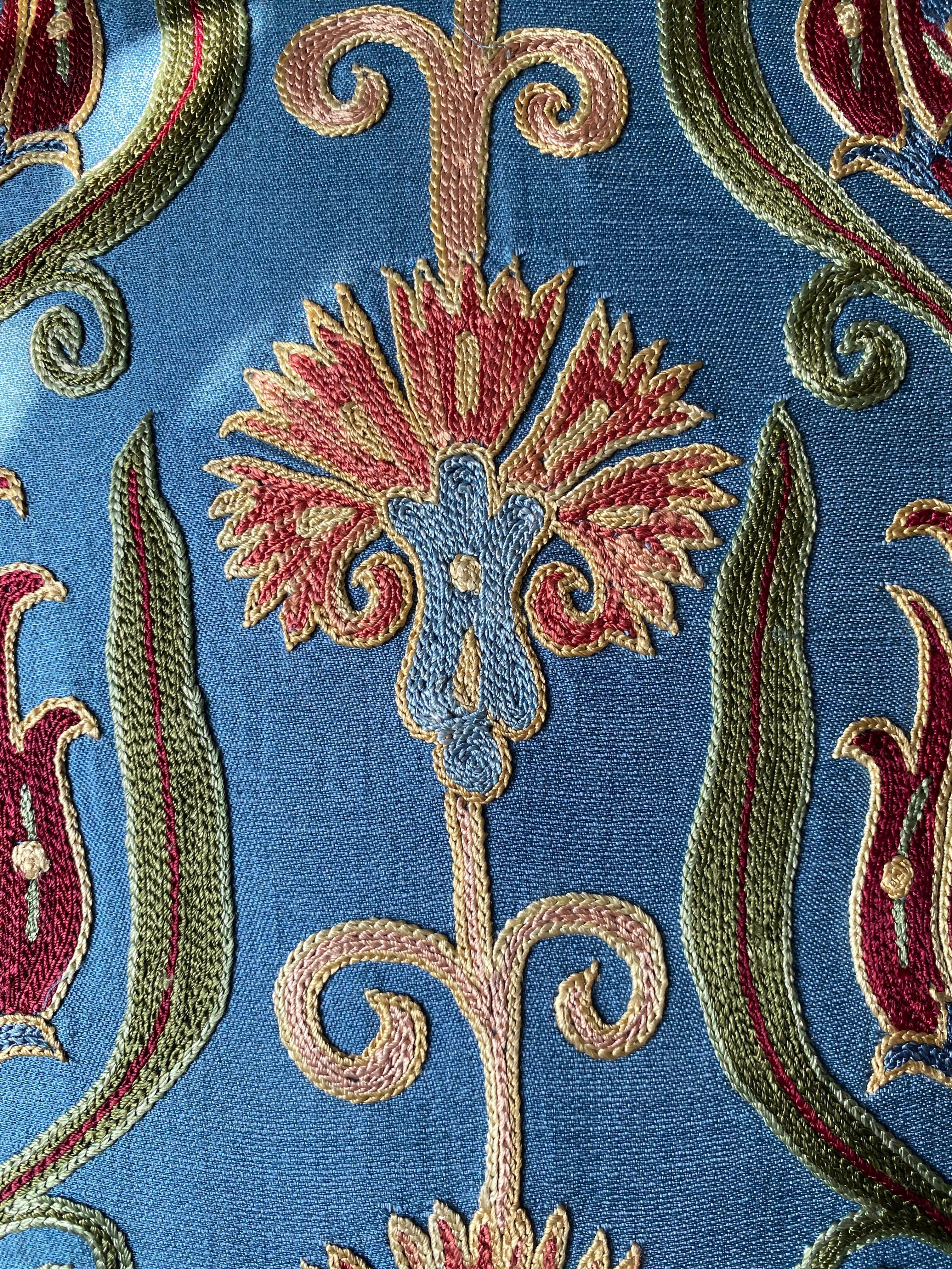 Hand-Crafted Ottoman Silk  Hand Embroidered Suzani Cushion For Sale