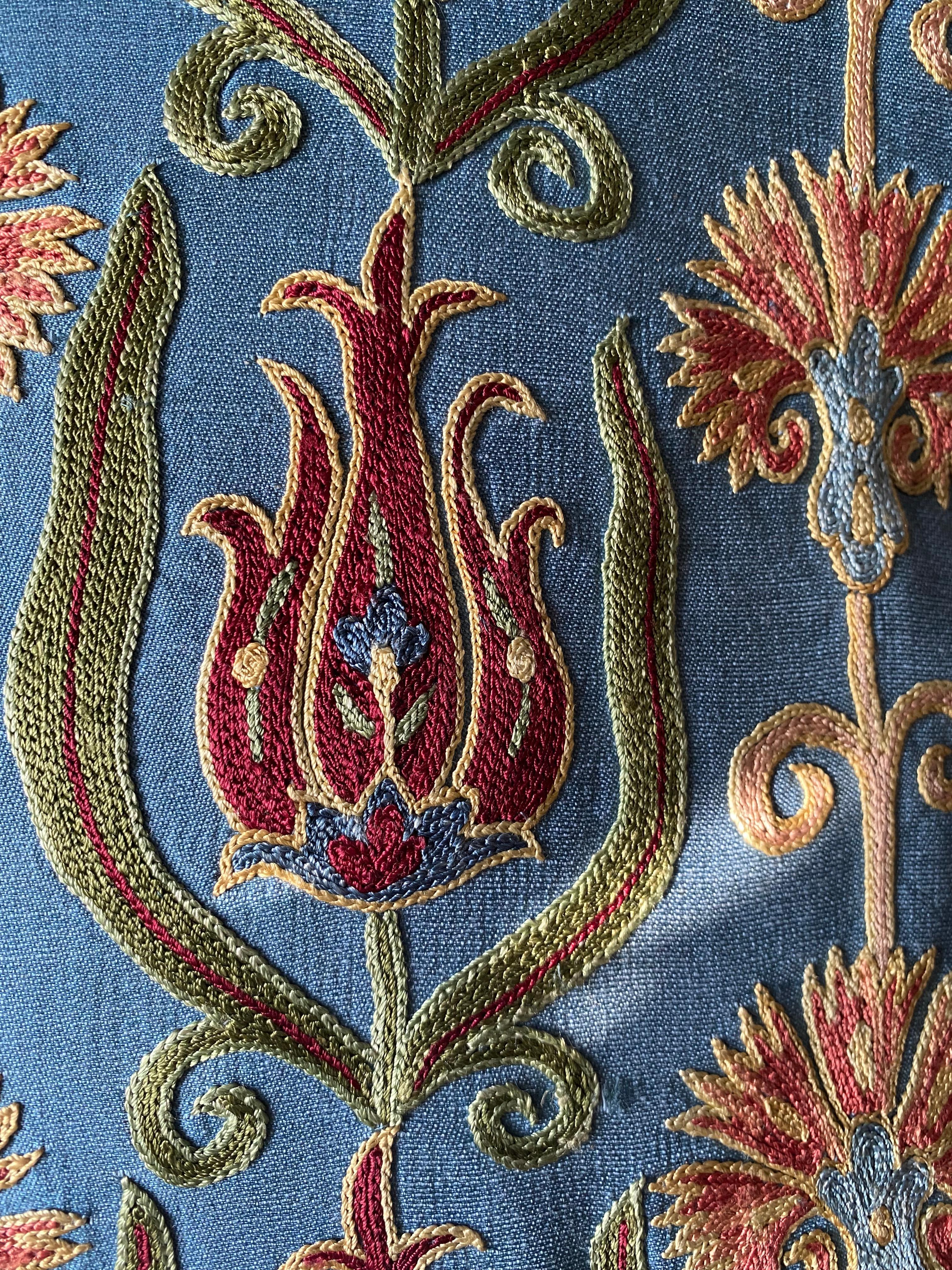 Ottoman Silk  Hand Embroidered Suzani Cushion In New Condition For Sale In London, GB