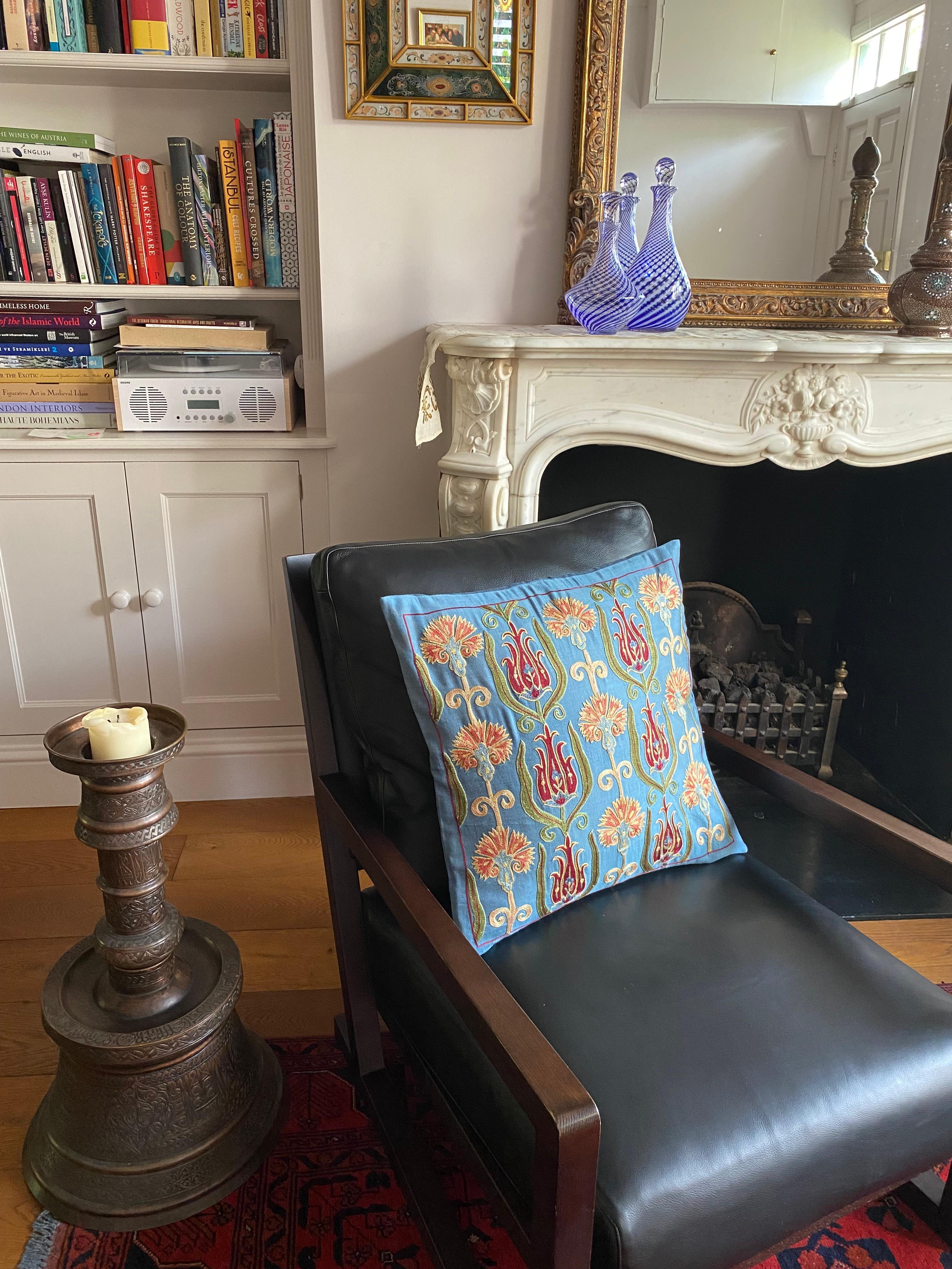 Cotton Ottoman Silk  Hand Embroidered Suzani Cushion For Sale