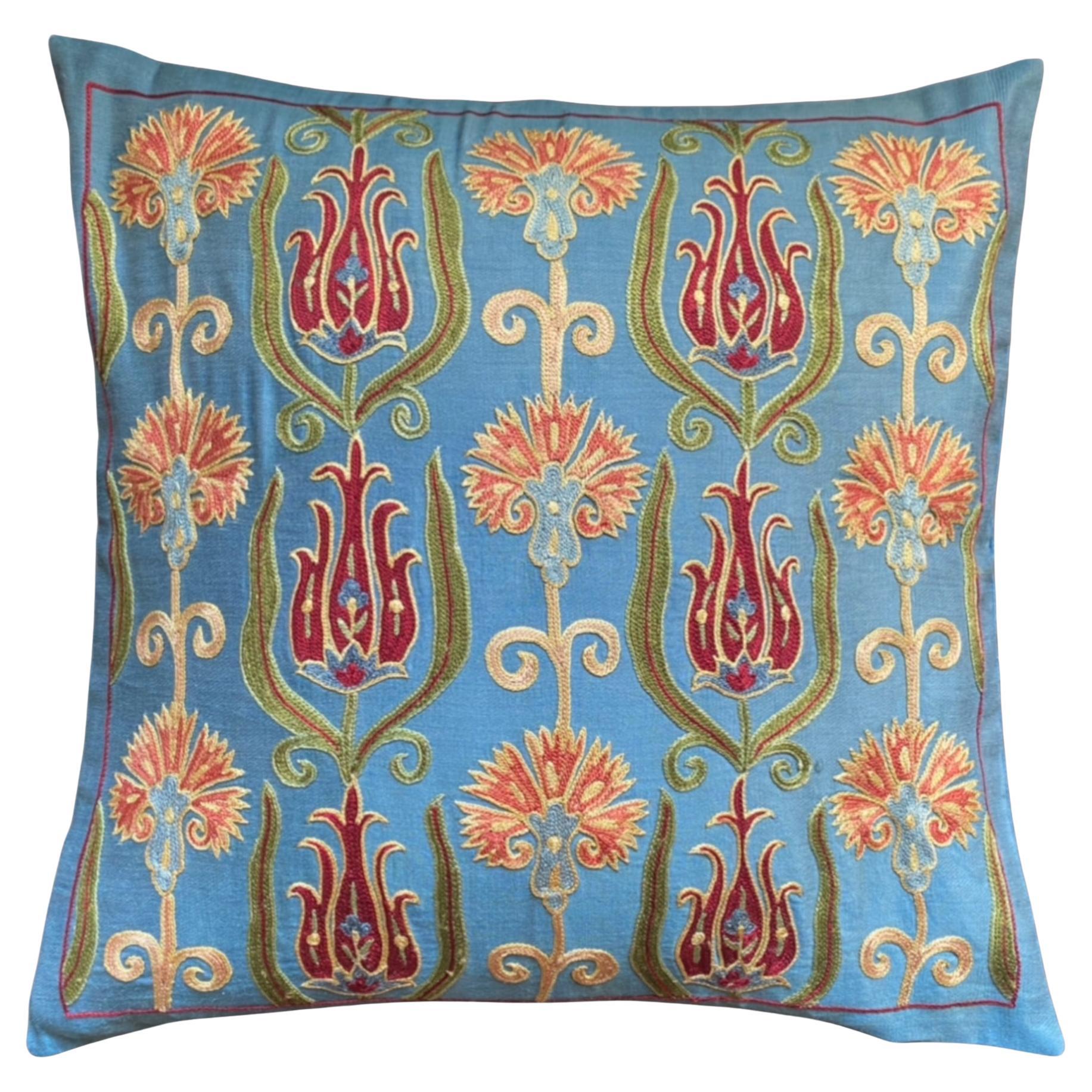 Ottoman Silk Hand Embroidered Suzani Cushion