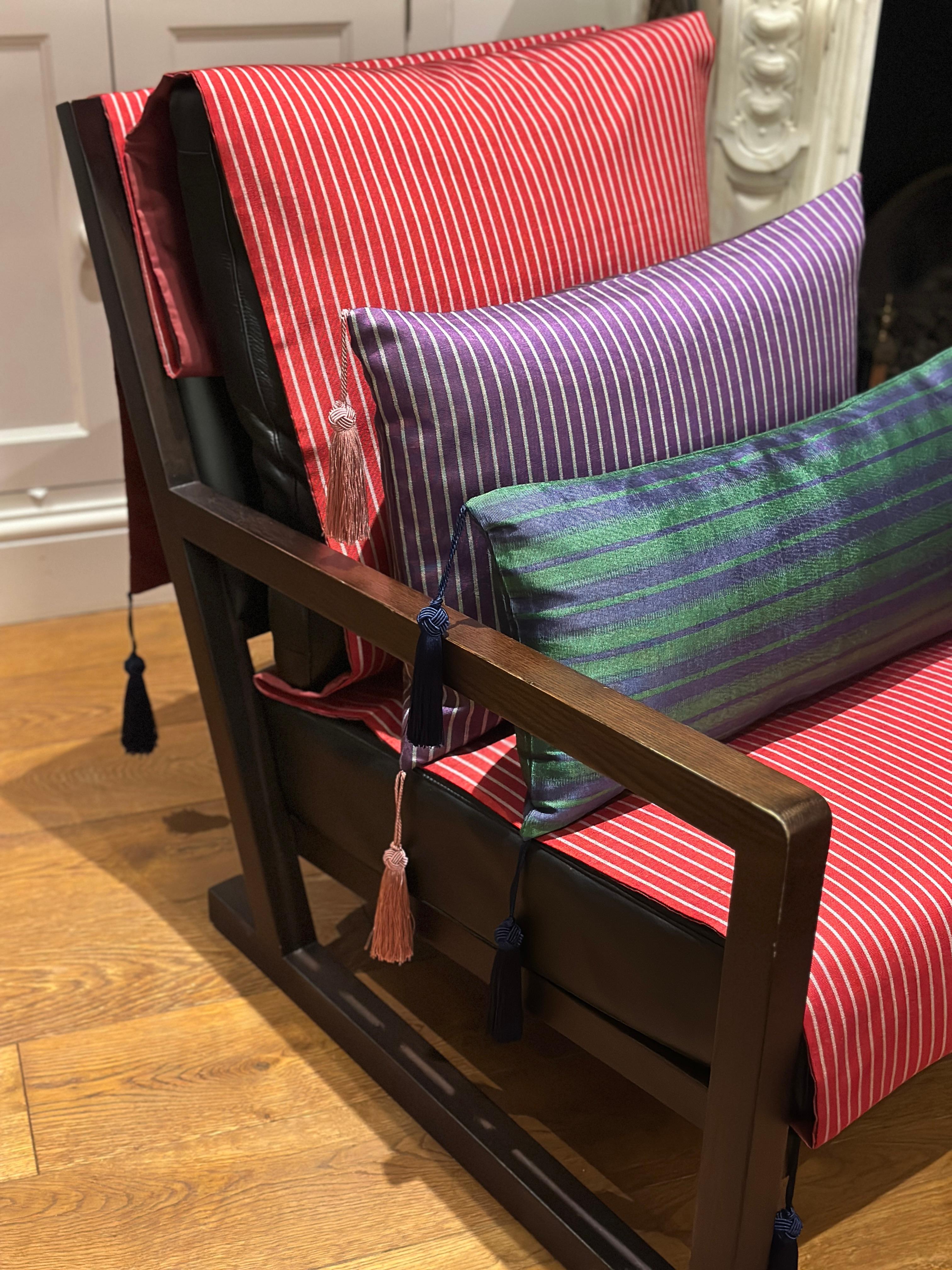 Turkish Ottoman Silk Handwoven Purple Stripe Cushion