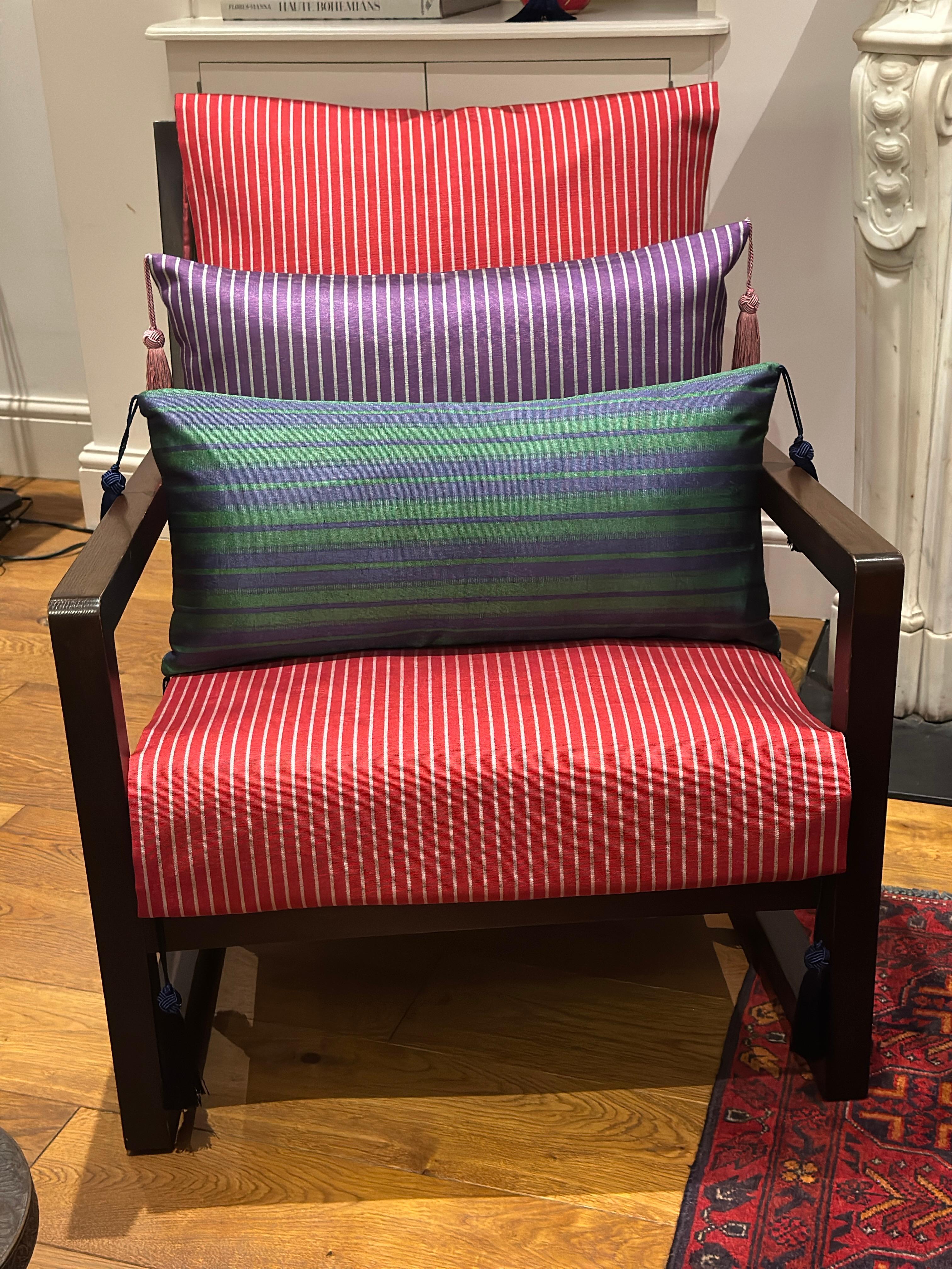 Hand-Woven Ottoman Silk Handwoven Purple Stripe Cushion