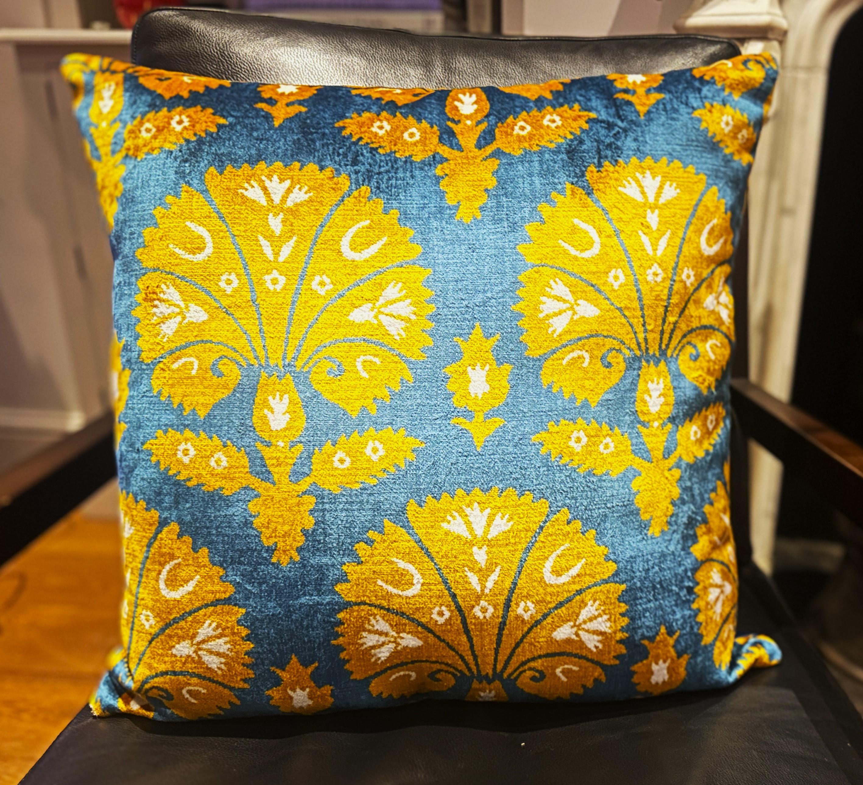 Turkish Ottoman Silk Handwoven Velvet Carnation Cushion Cover For Sale