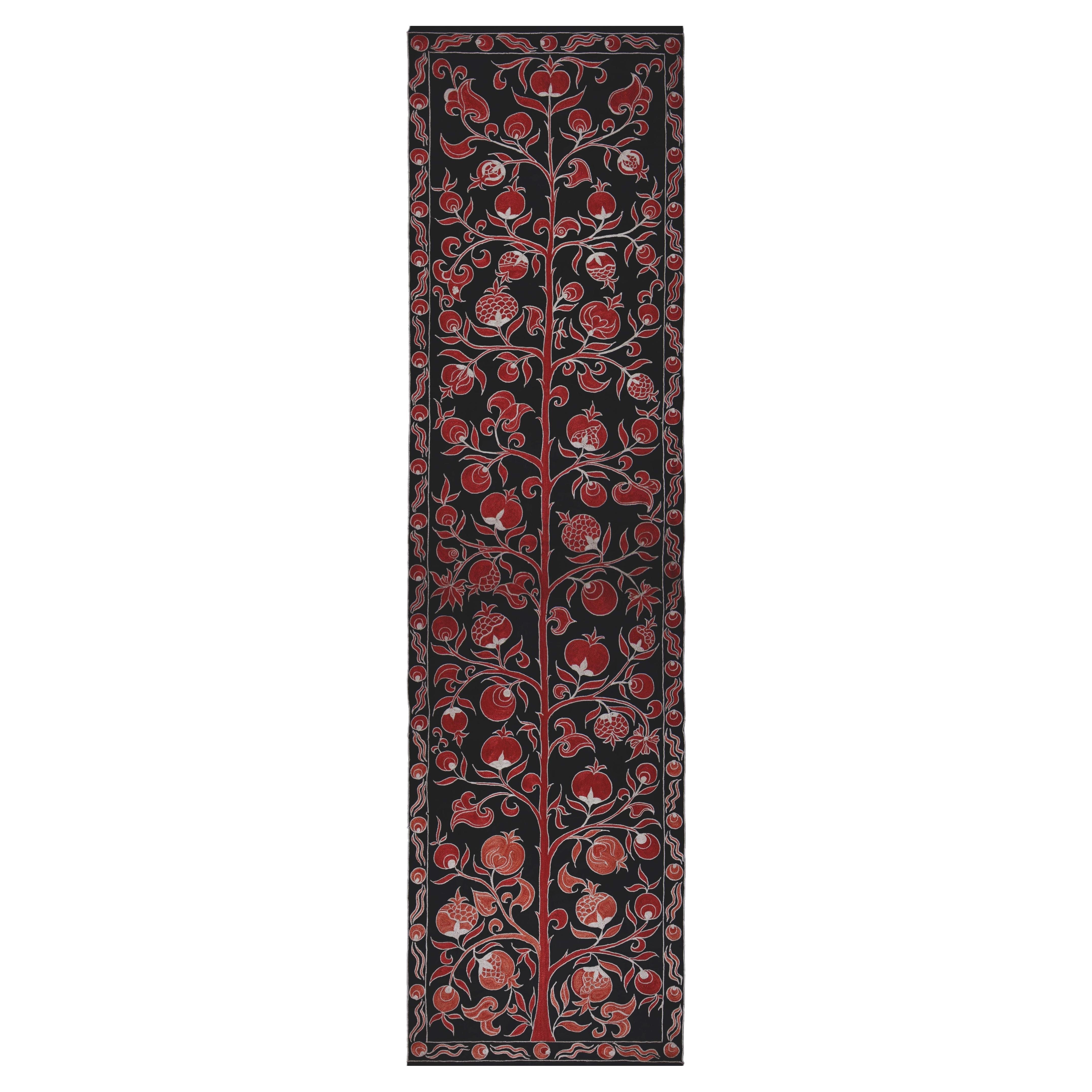 Ottoman Silk Pomegranate Garden Hand Embroidered Suzani Runner