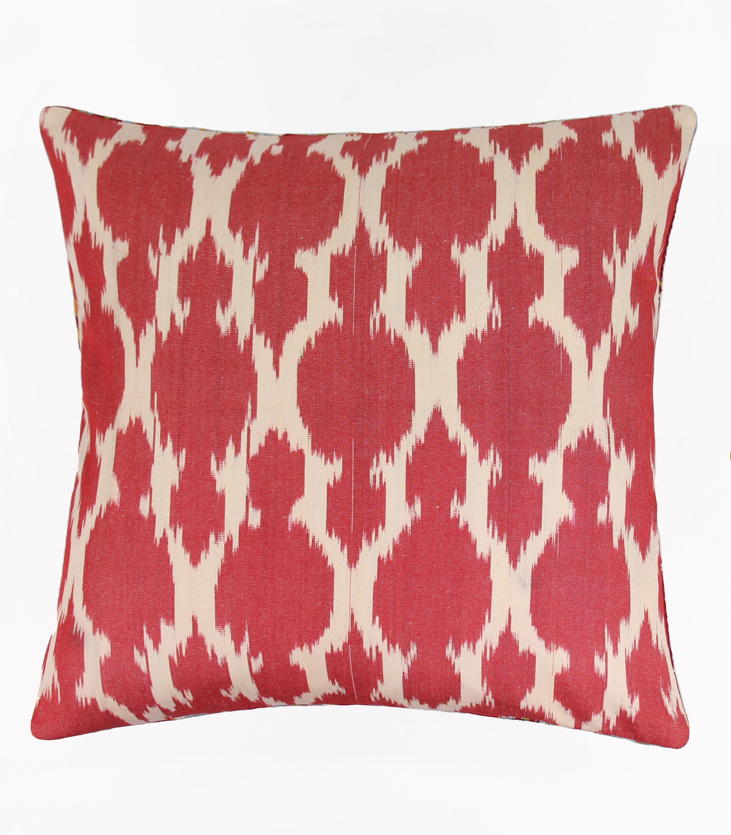 Pomegranate Suzani Cushion with Hand-Dyed Ikat Back

Immerse yourself in a cushion that carries the spirit of history and artistry. Inspired by the Ottoman Empire’s timeless pomegranate motifs, this exquisite piece is brought to life through