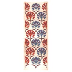 Ottoman Silk Red and Blue Carnation Hand Embroidered Suzani Runner