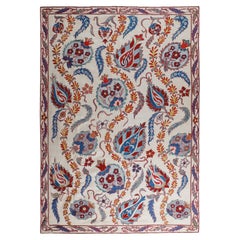 Antique Ottoman Silk Sultans Garden Embroidered Suzani Tapestry