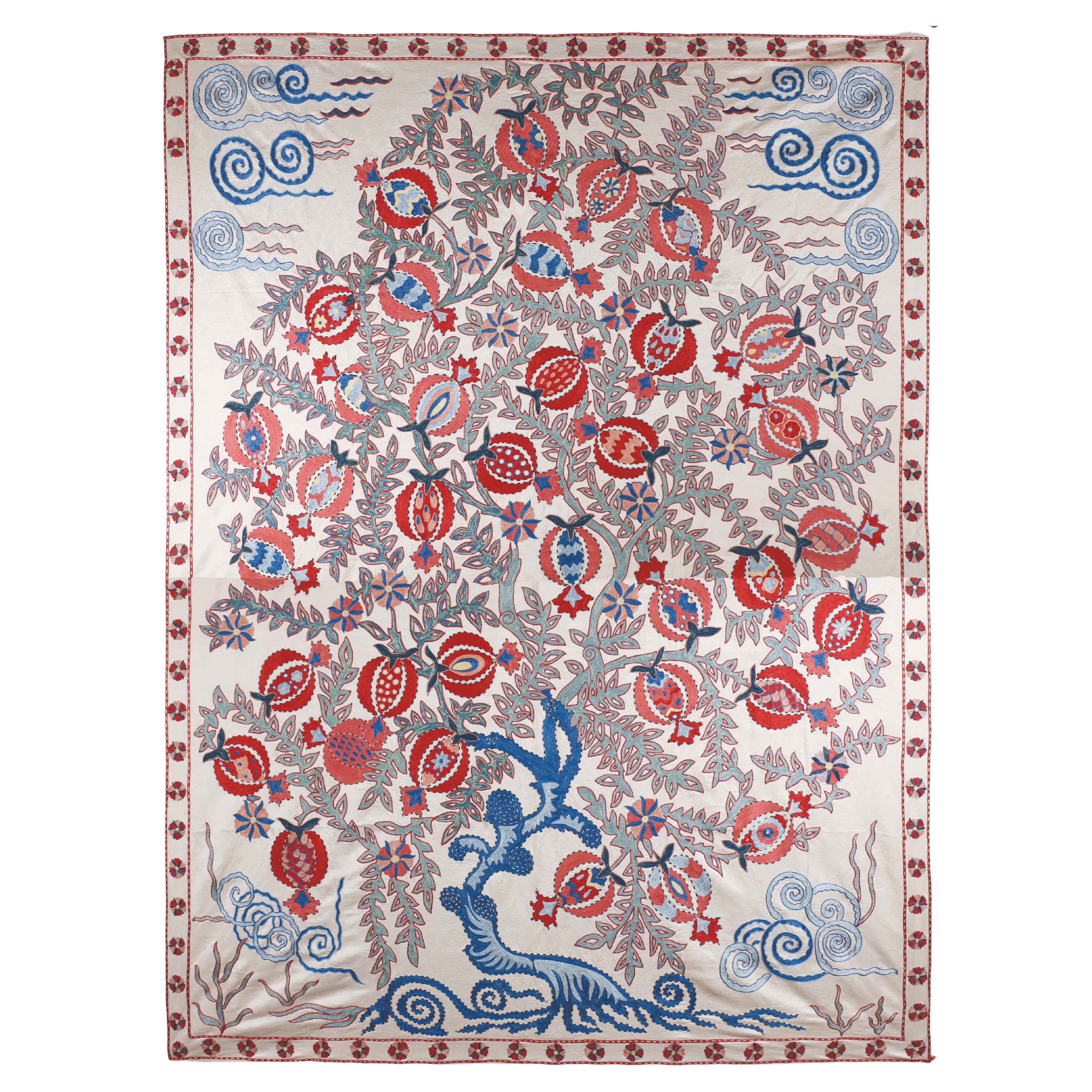Handbestickter Suzani-Wandteppich aus osmanischer Seide Sultan's Granatapfelbaum