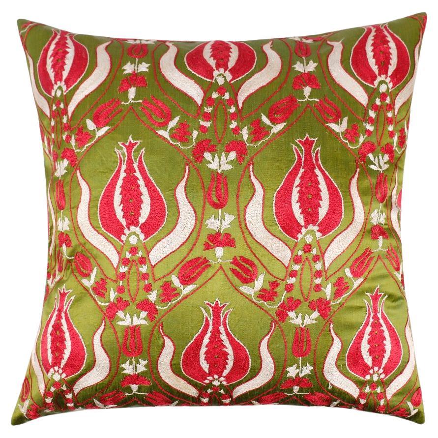 Ottoman Silk Tulip Embroidered Suzani Cushion