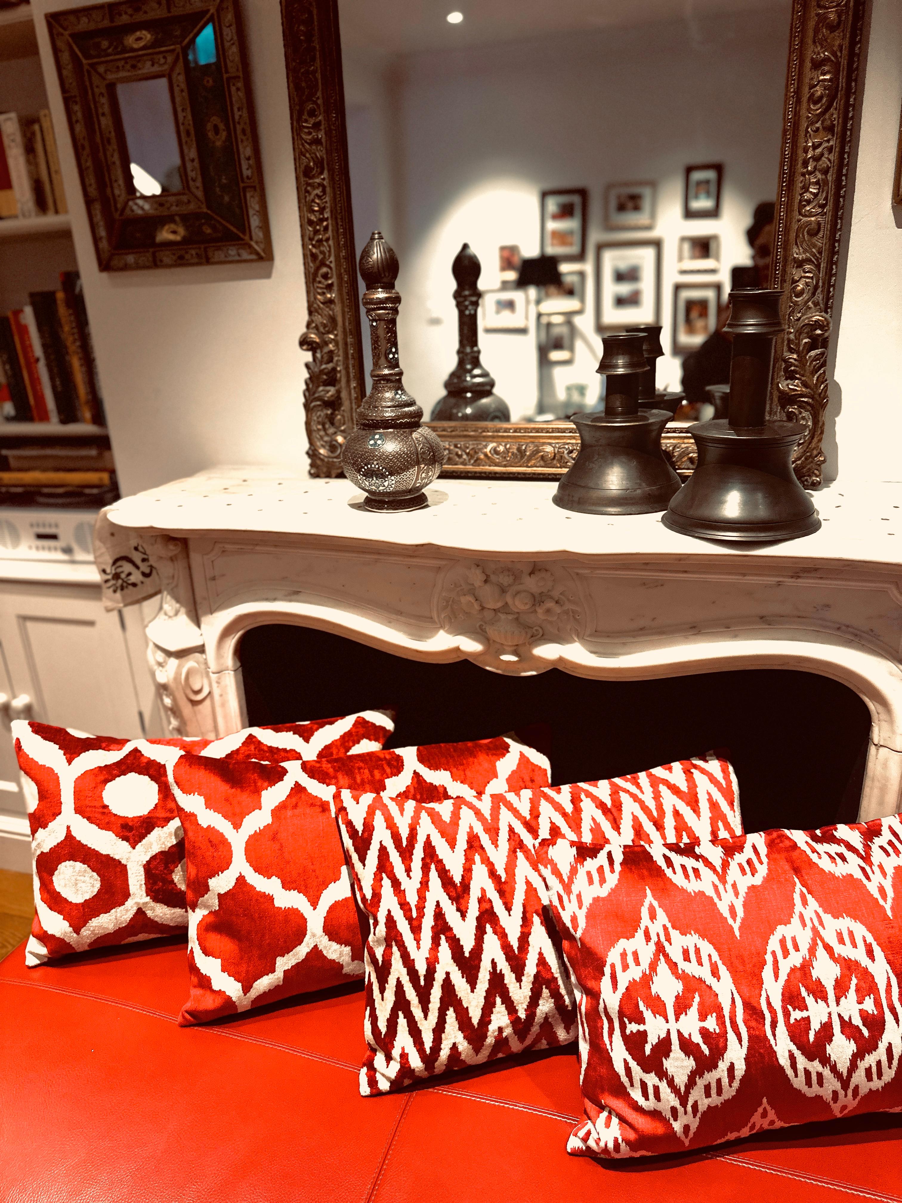 Turkish Ottoman Silk Red Hand Dyed and Hand woven Velvet Cushion For Sale