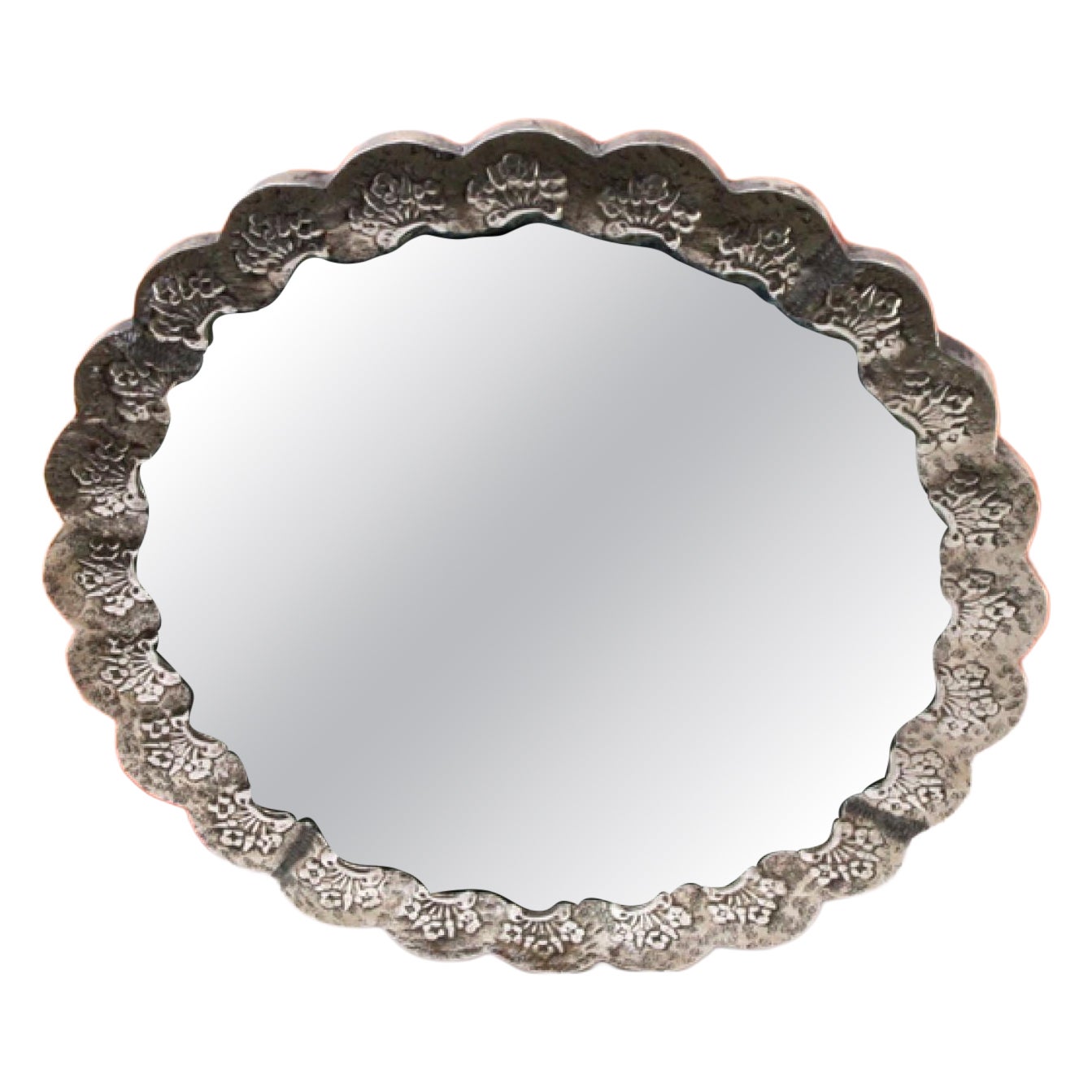 Ottoman silver hand mirror with reliefs and bird-shaped handle
