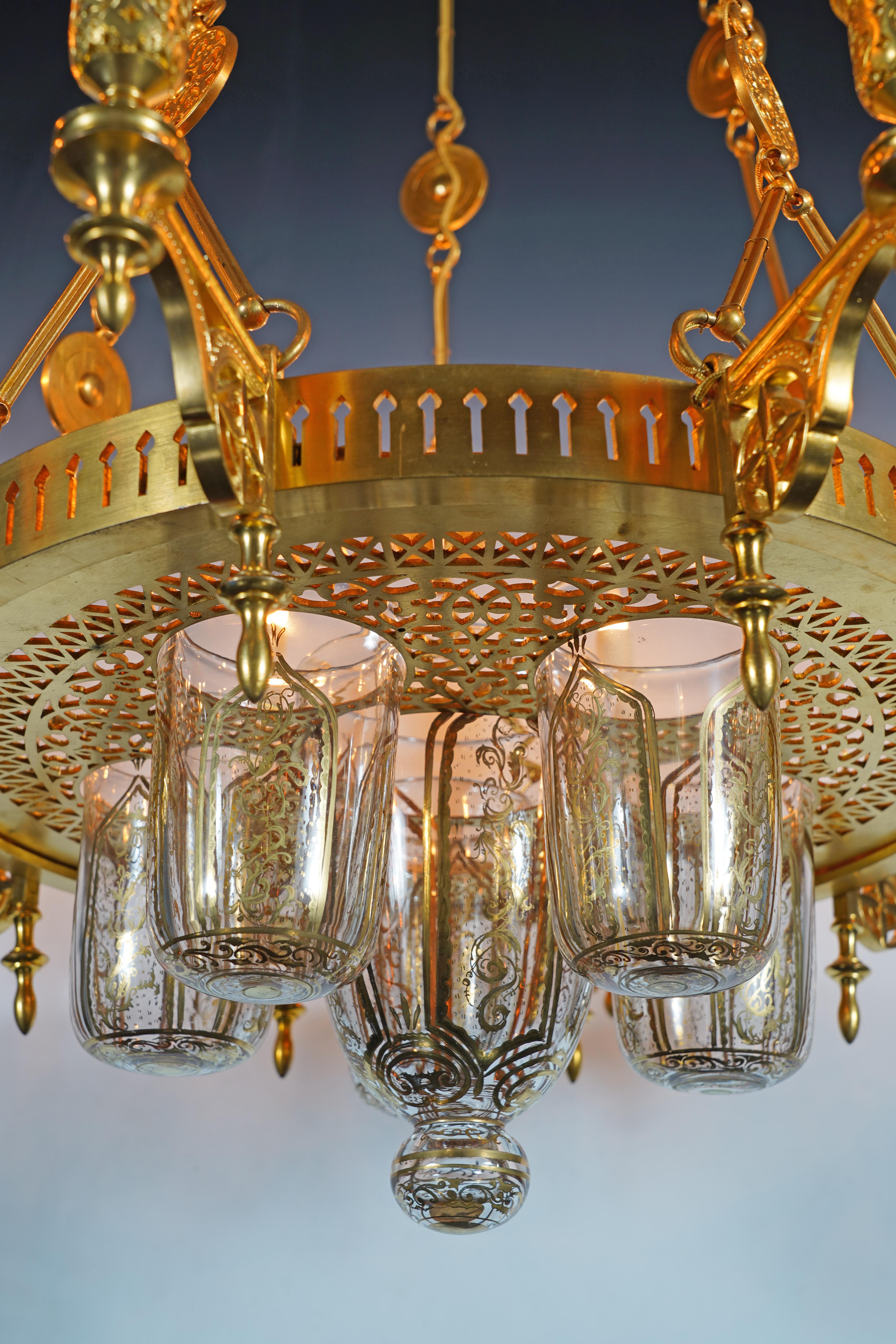 Gilt Ottoman Style Chandelier by F. Barbedienne, France, circa 1880 For Sale