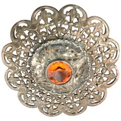 Antique Ottoman Style Turkish Silver Brooch or Veil Pin with Moorish Filigree