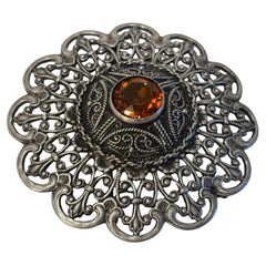 Ottoman Style Turkish Silver Brooch or Veil Pin with Moorish Filigree Lace