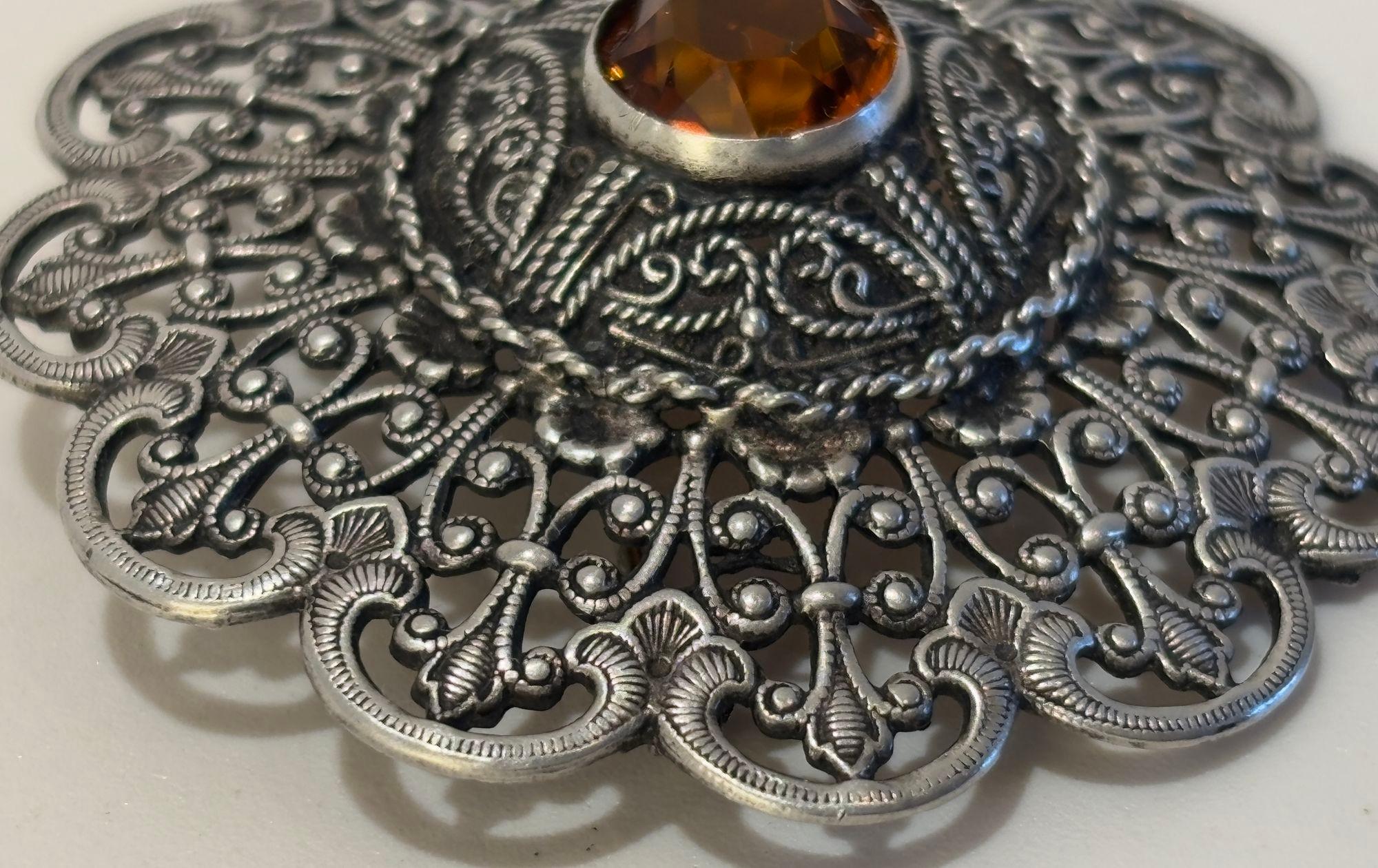 20th Century Ottoman Style Turkish Silver Brooch or Veil Pin with Moorish Filigree Lace For Sale