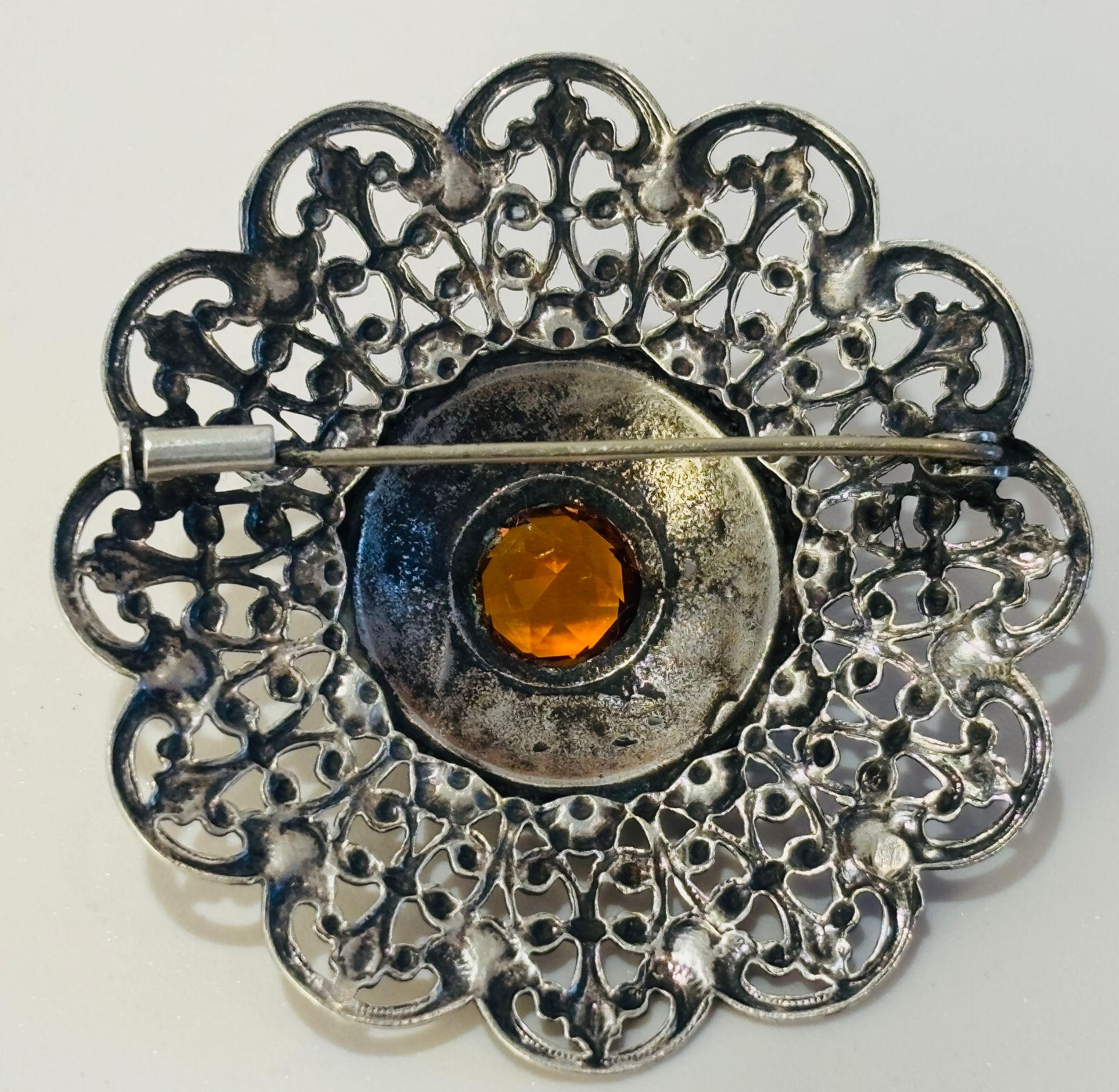 Ottoman Style Turkish Silver Brooch or Veil Pin with Moorish Filigree Lace For Sale 2