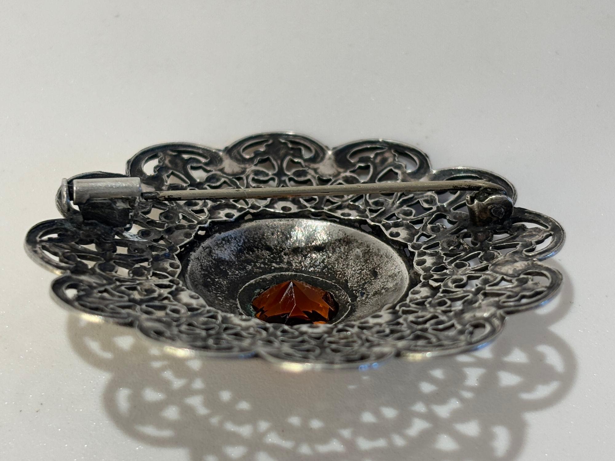 Ottoman Style Turkish Silver Brooch or Veil Pin with Moorish Filigree Lace For Sale 3