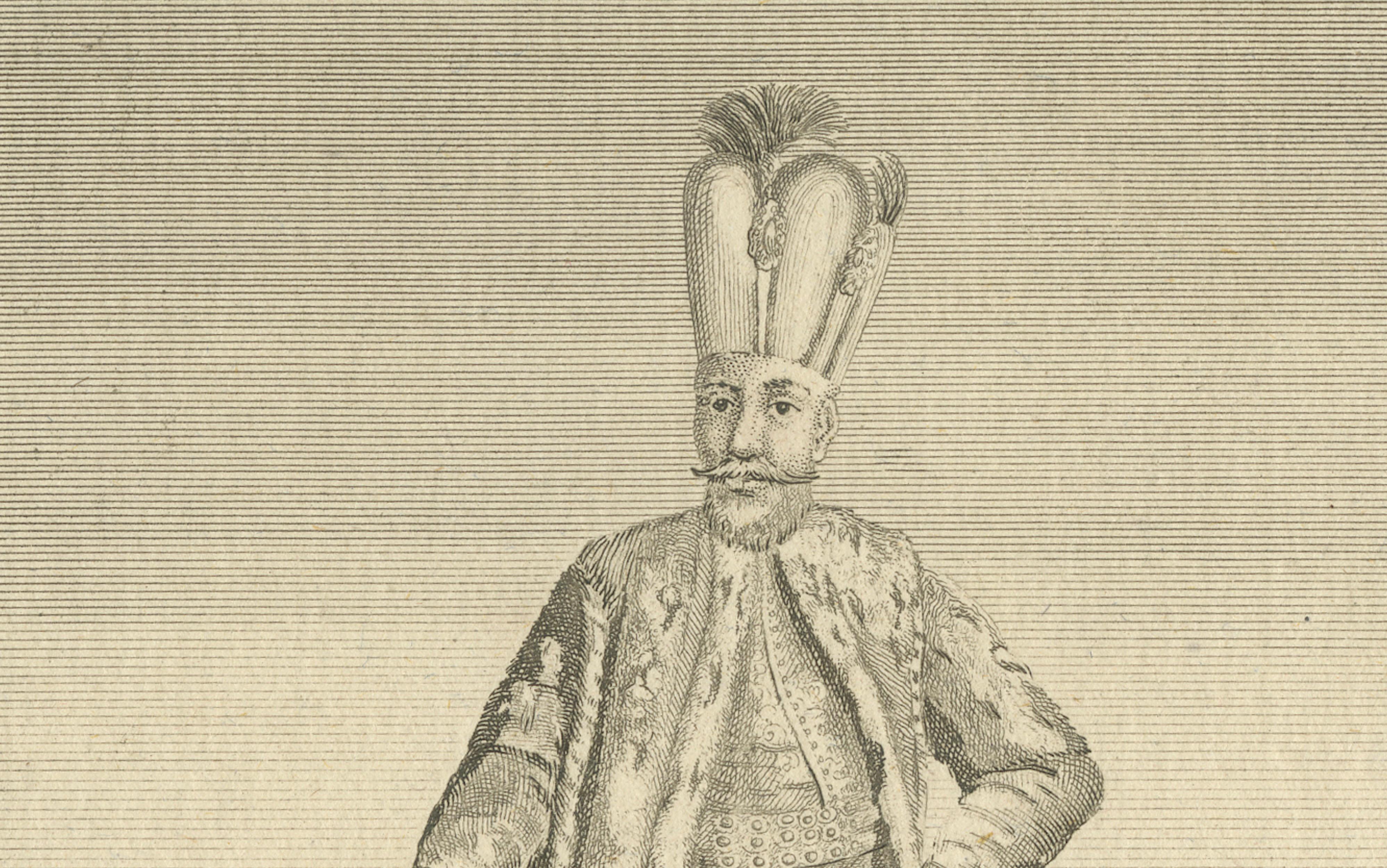 Ottoman Sultan Portrait Engraving, Constantinople View, c.1738