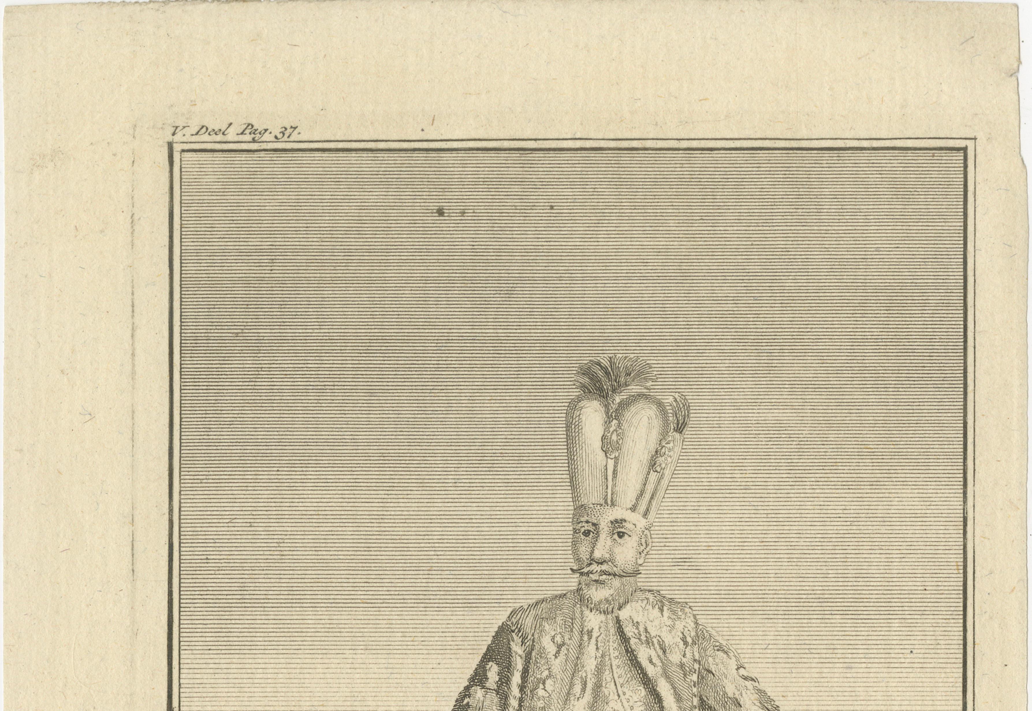 Ottoman Sultan Portrait Engraving, Constantinople View, c.1738