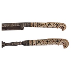Ottoman travel cutlery from Sarajevo, knife and fork with wooden handles