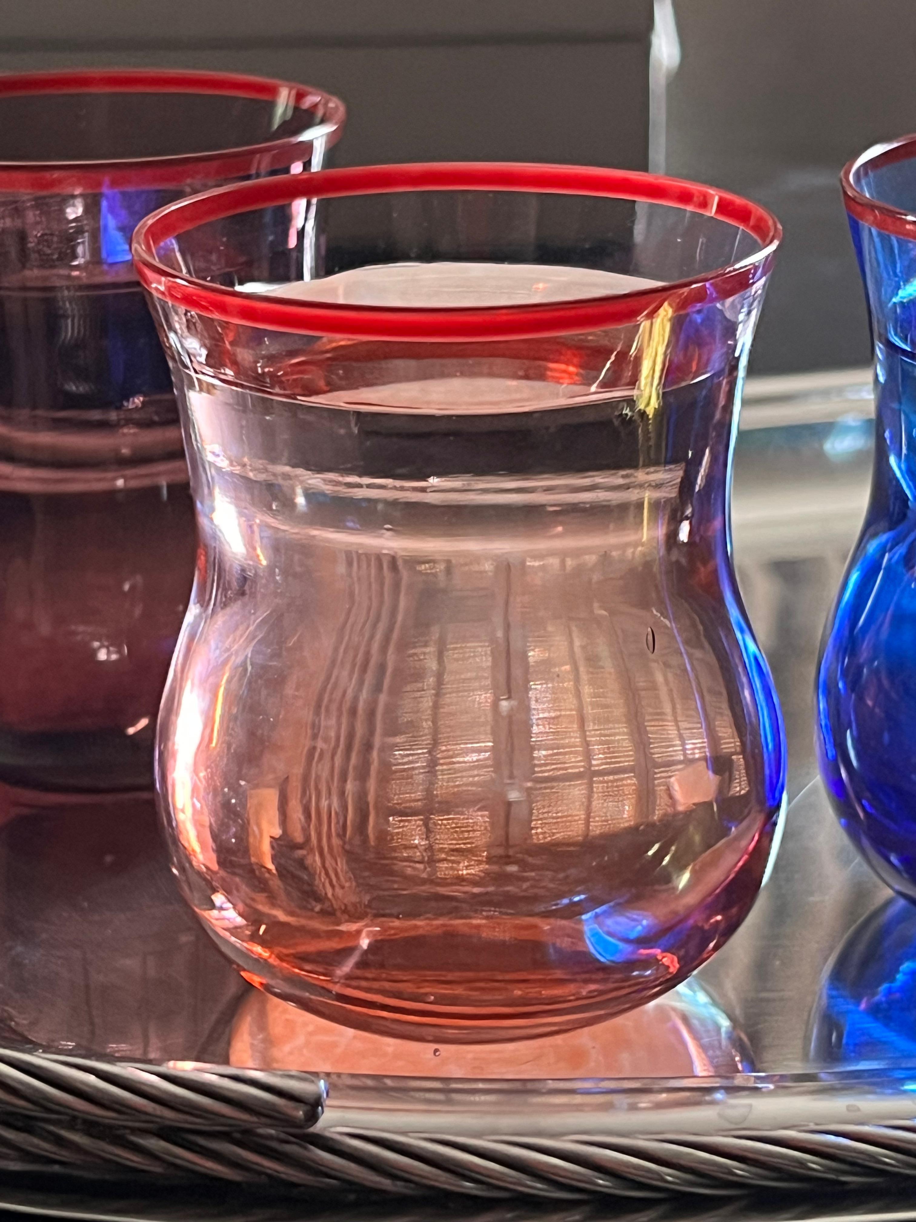 Ottoman Tulip Tumblers in Colored Glass with Contrast Rim For Sale 6