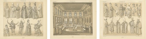 Ottoman Turkey Costume & Interior Lithographs, Paris c.1888 Set of 3