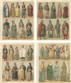 Ottoman Turkey Costume Lithographs Set of 4, Hand Colored, Paris c.1888