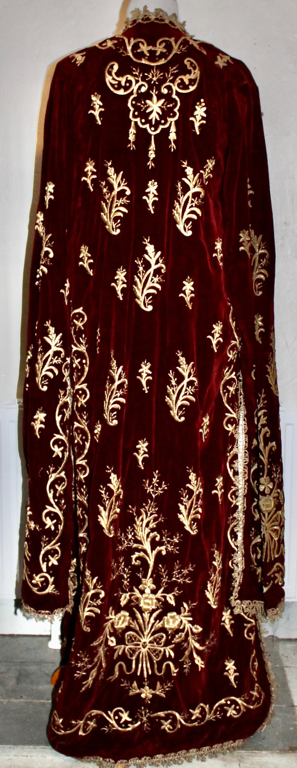Ottoman Turkish 'Bindalli' Wedding Dress, Hand Embroidered Gold Thread In Good Condition In Sharon, CT