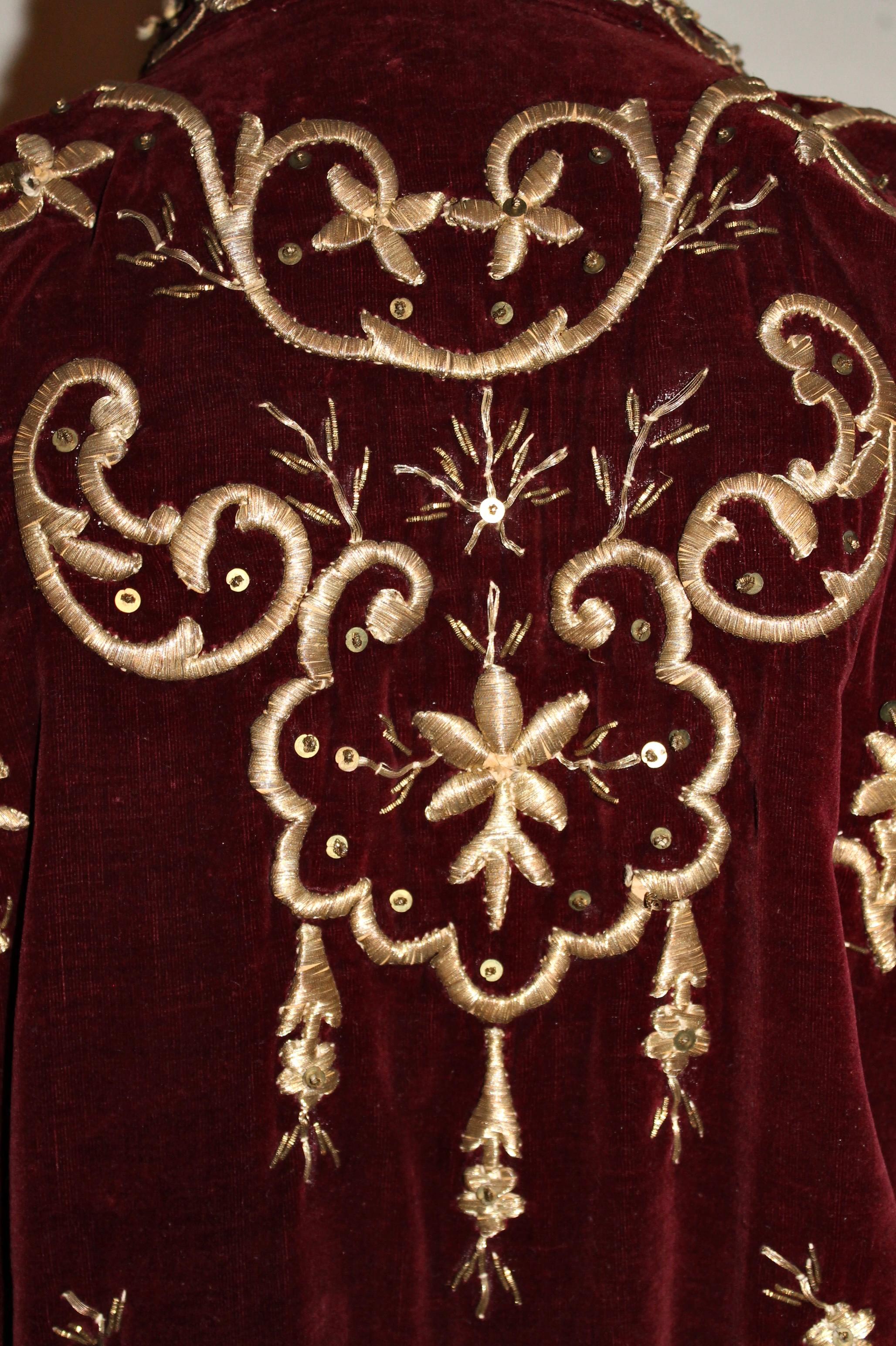 Ottoman Turkish 'Bindalli' Wedding Dress Hand Embroidered Gold Thread Late 19c. For Sale 3