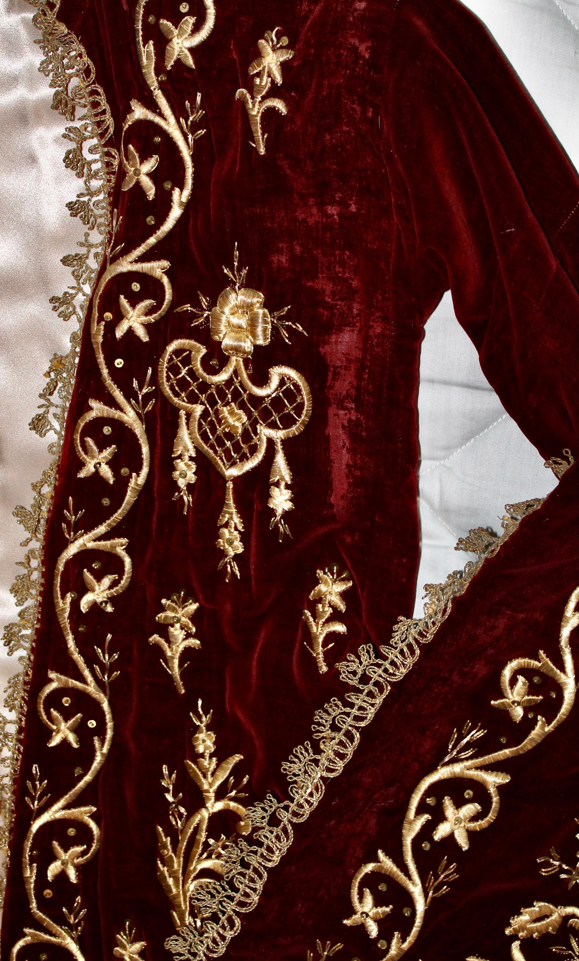 Ottoman Turkish 'Bindalli' Wedding Dress Hand Embroidered Gold Thread Late 19c. For Sale 8