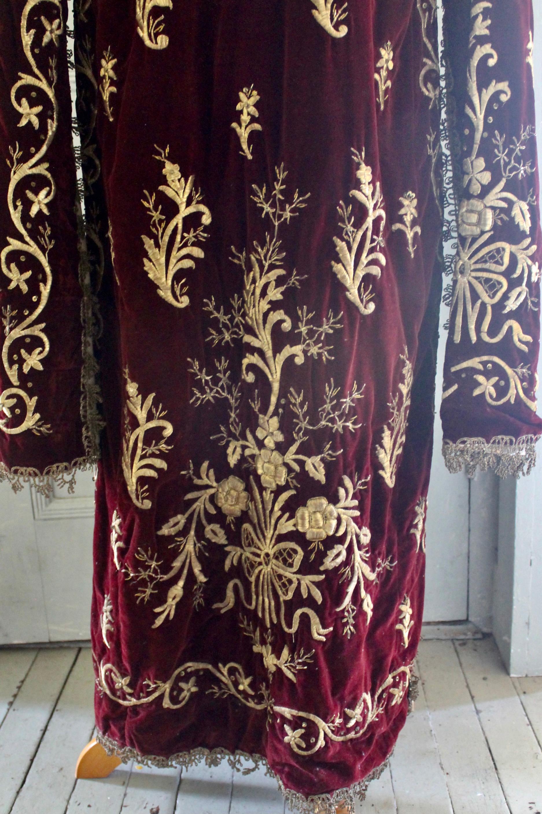 Ottoman Turkish 'Bindalli' Wedding Dress Hand Embroidered Gold Thread Late 19c. In Good Condition For Sale In Sharon, CT