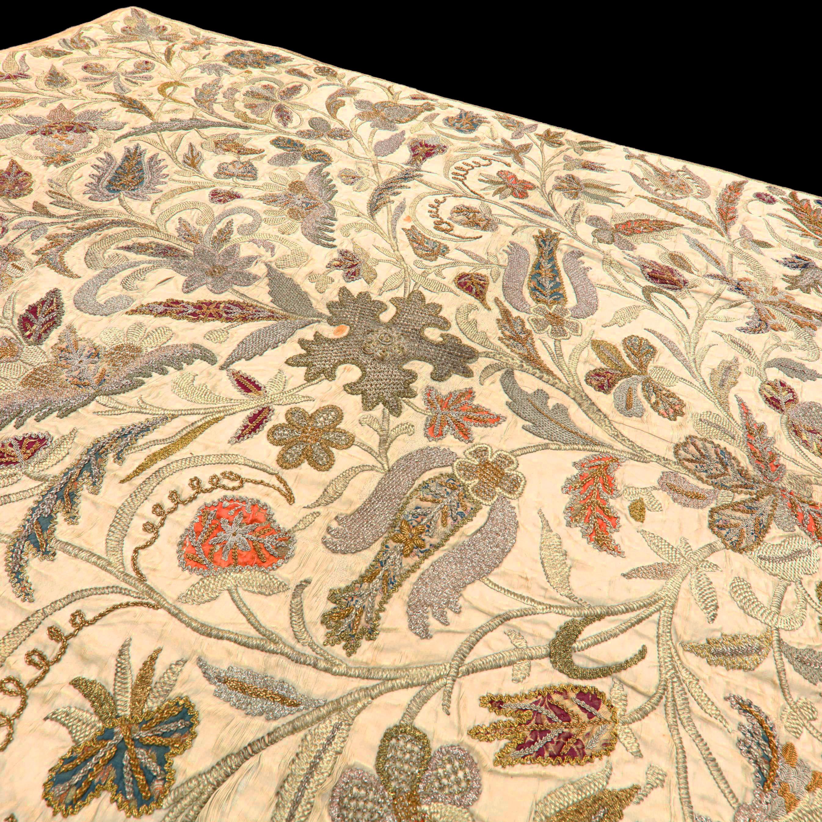 Mid-19th Century Ottoman Turkish Goldwork Embroidered and Appliqué Panel: 