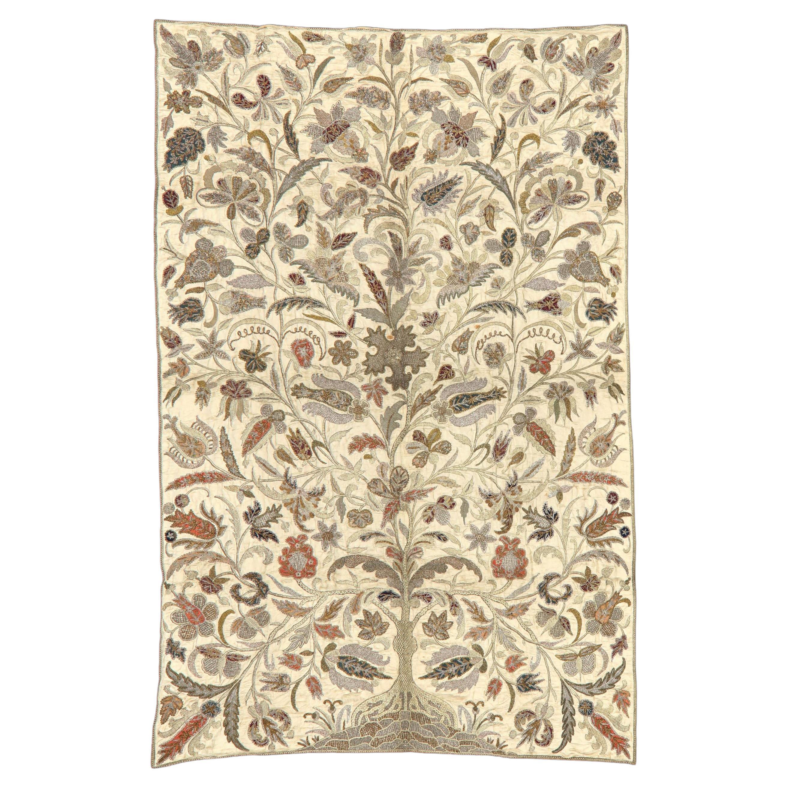 Ottoman Turkish Goldwork Embroidered and Appliqué Panel: "Tree of Life" For Sale