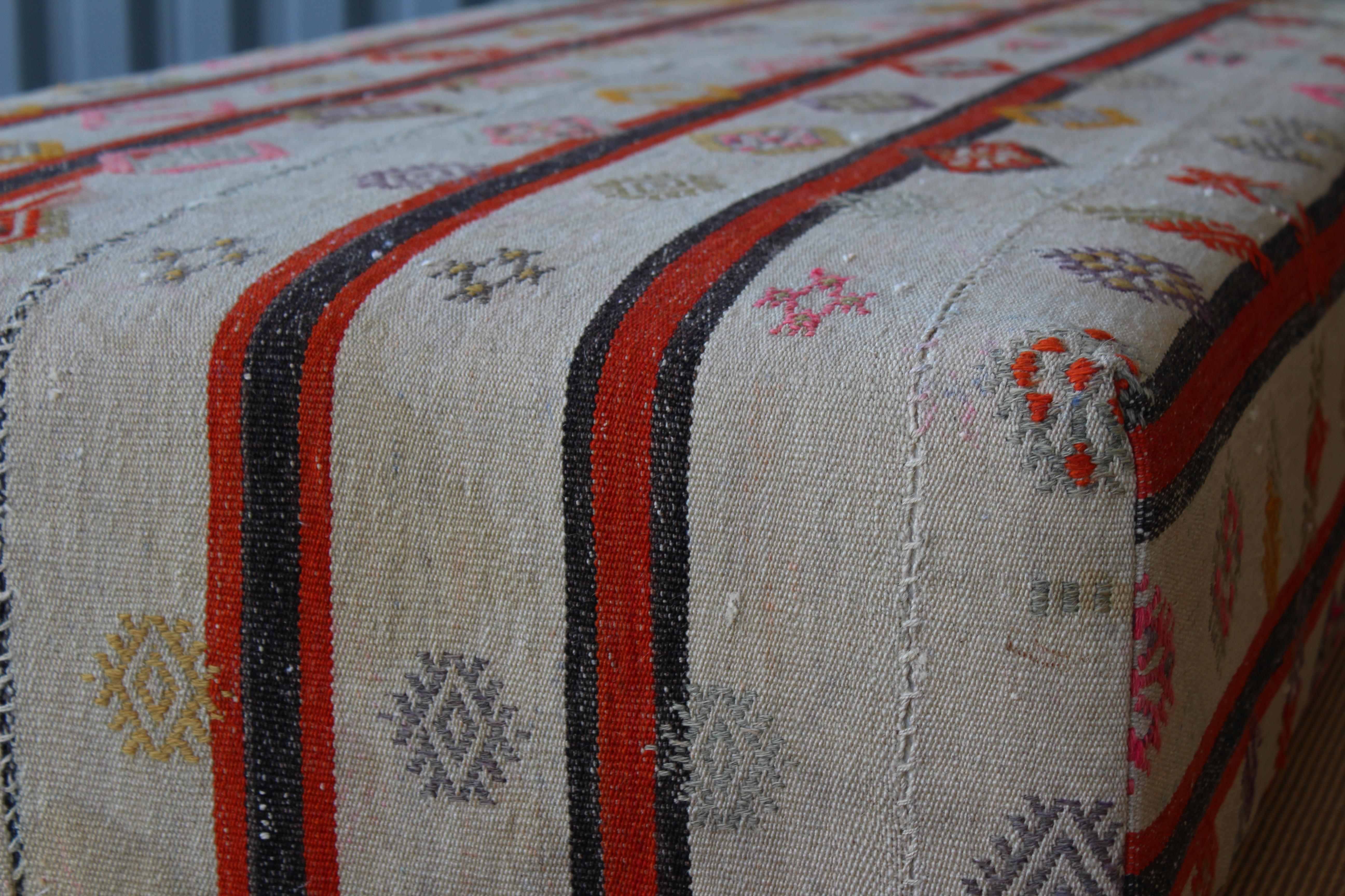 Contemporary Ottoman Upholstered in a Vintage Rug