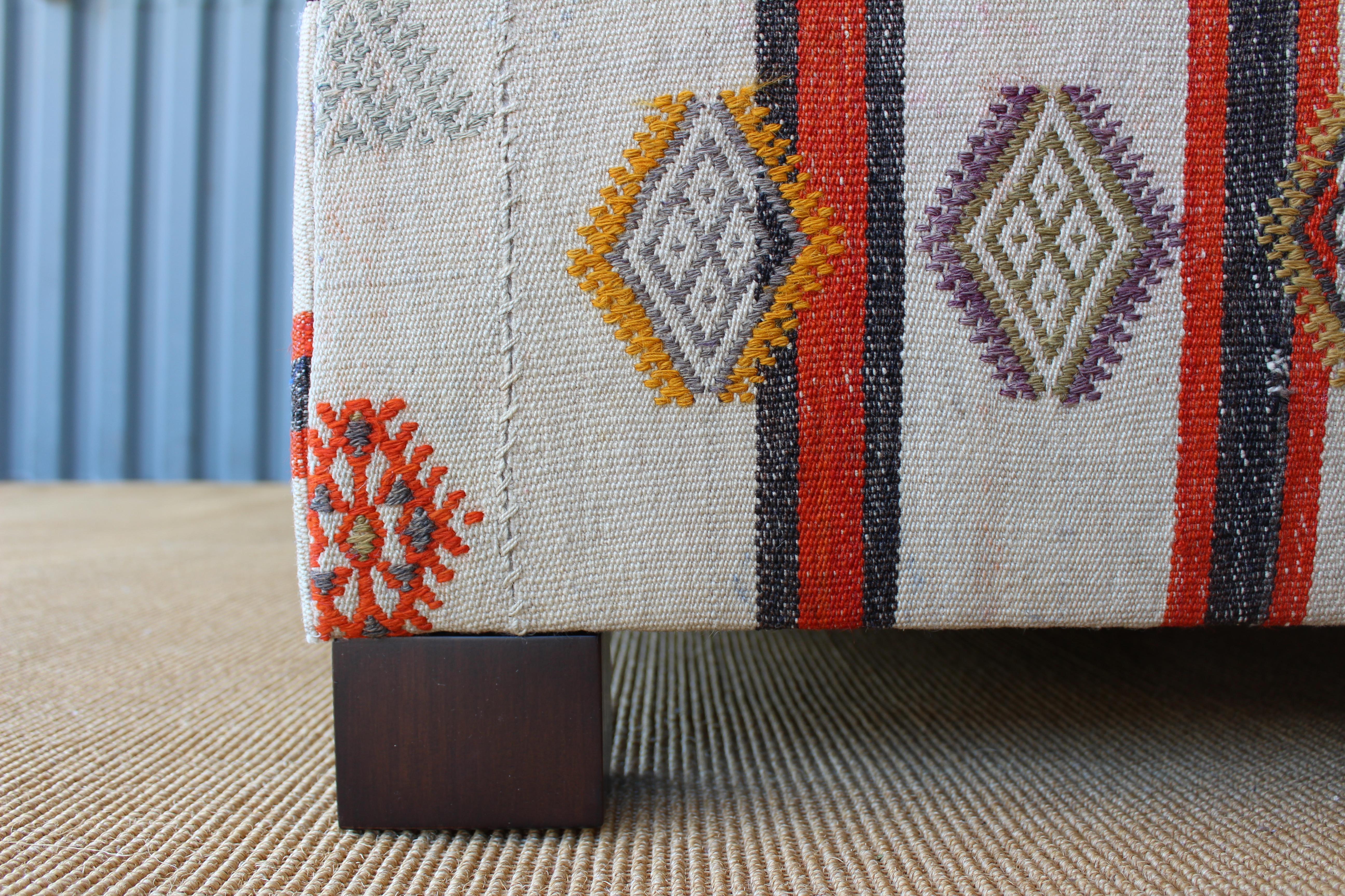 Ottoman Upholstered in a Vintage Rug 3
