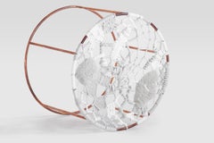 Pouf avec corde blanche et fil de laine noué à la main (modèle Flower)