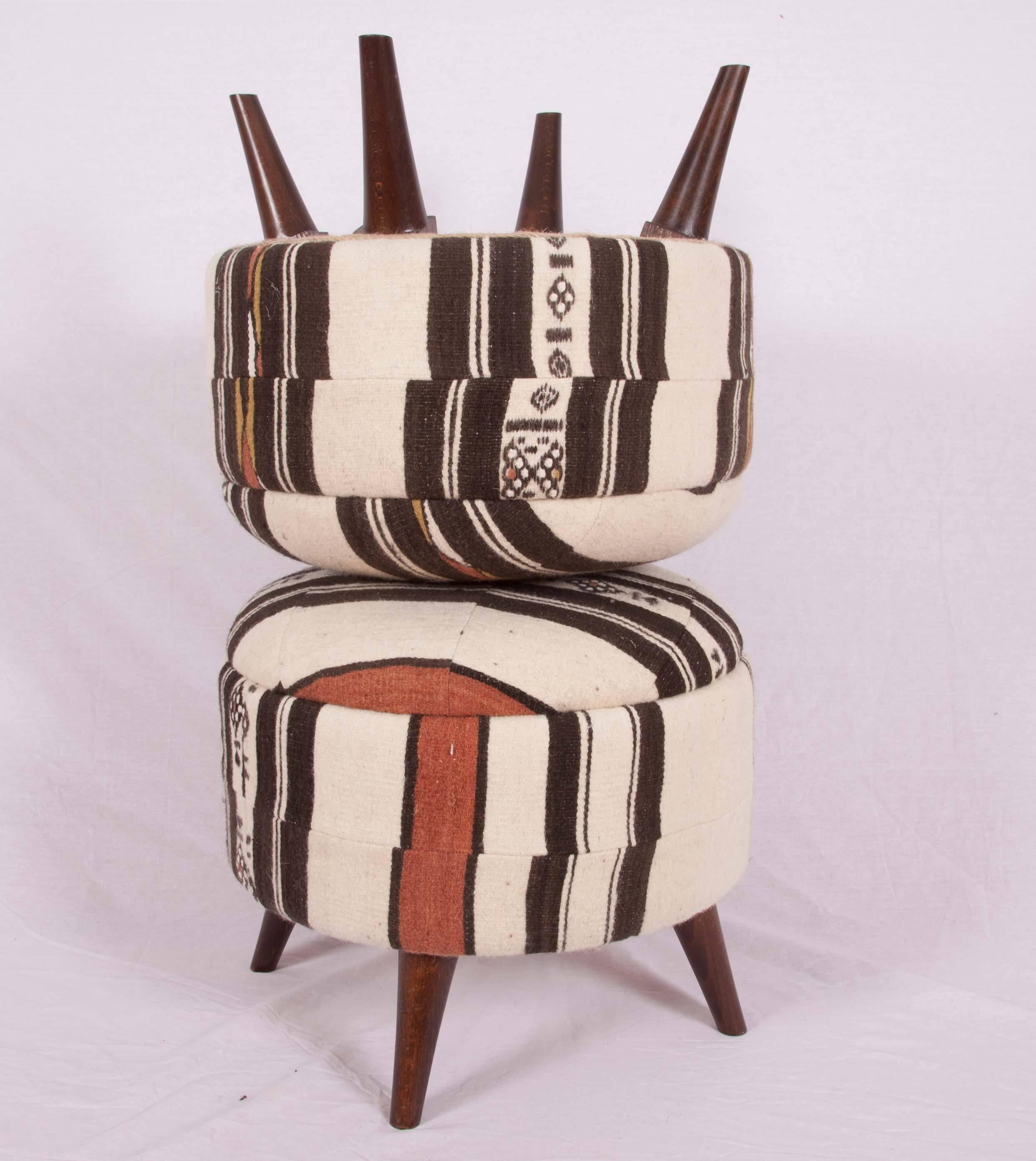 Kilim Ottomans of Poufs Upholsered with a Vintage Fulani from Mali Africa