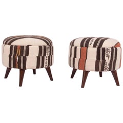 Ottomans of Poufs Upholsered with a Vintage Fulani from Mali Africa