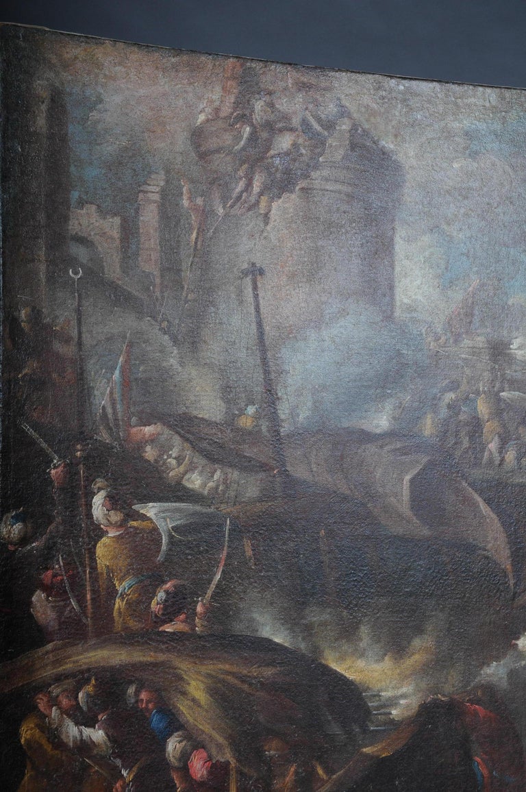 Ottomans Oil Painting Battle Scene from 1740 For Sale at 1stdibs