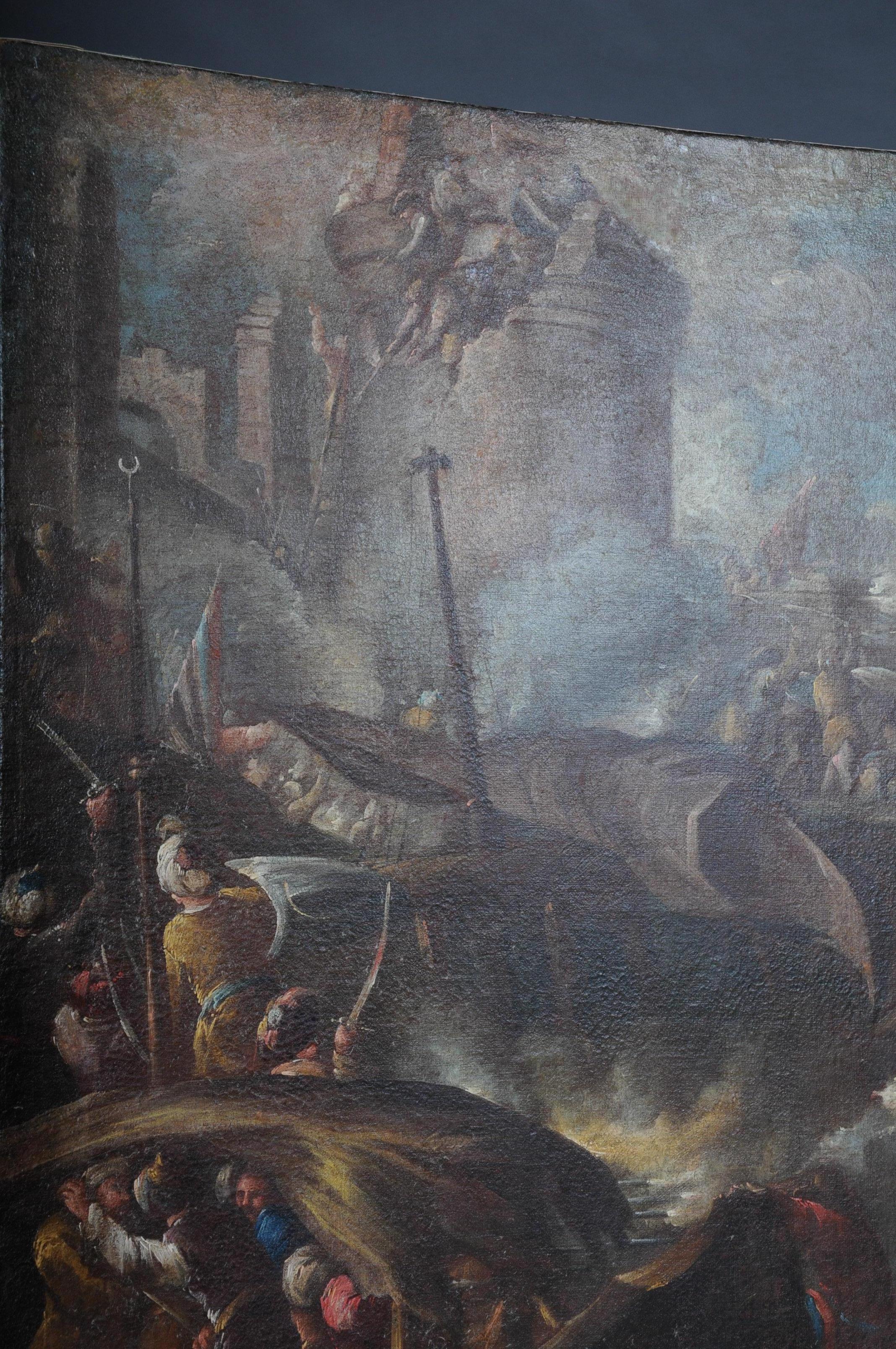 Ottomans Oil Painting Battle Scene from 1740 For Sale 6