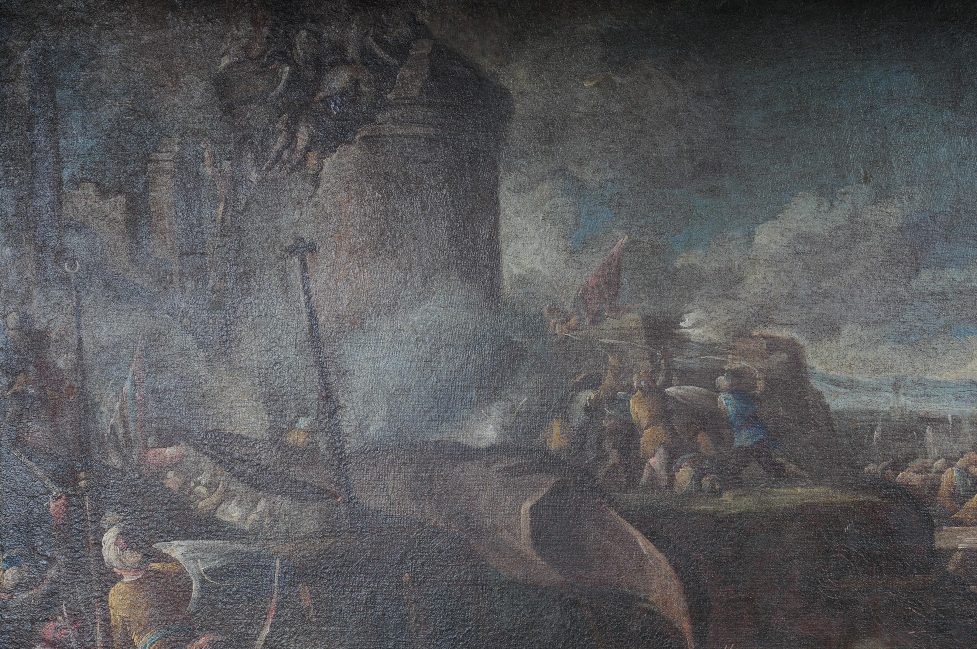 German Ottomans Oil Painting Battle Scene from 1740 For Sale