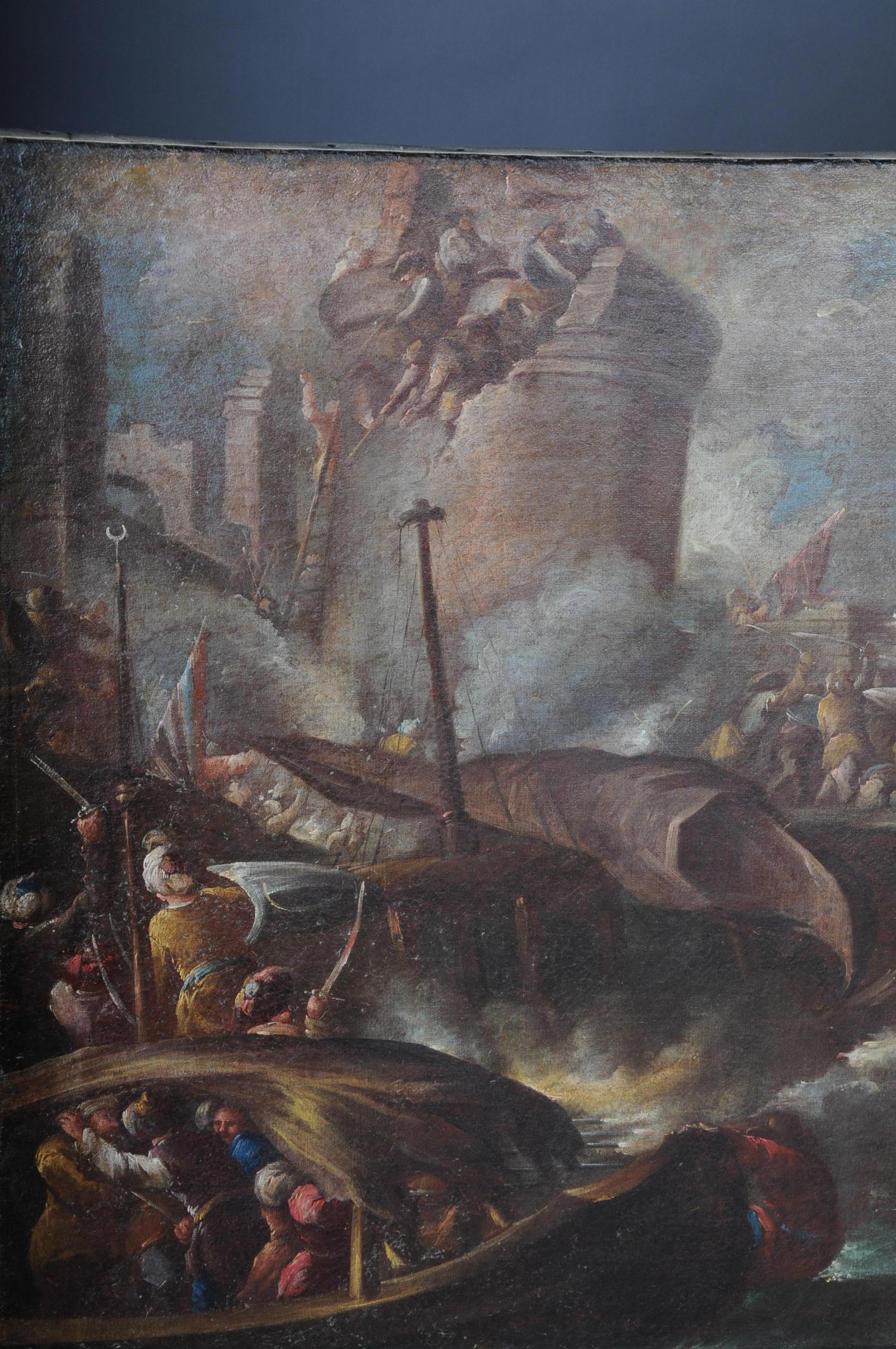Ottomans Oil Painting Battle Scene from 1740 For Sale 1