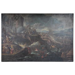 Antique Ottomans Oil Painting Battle Scene from 1740