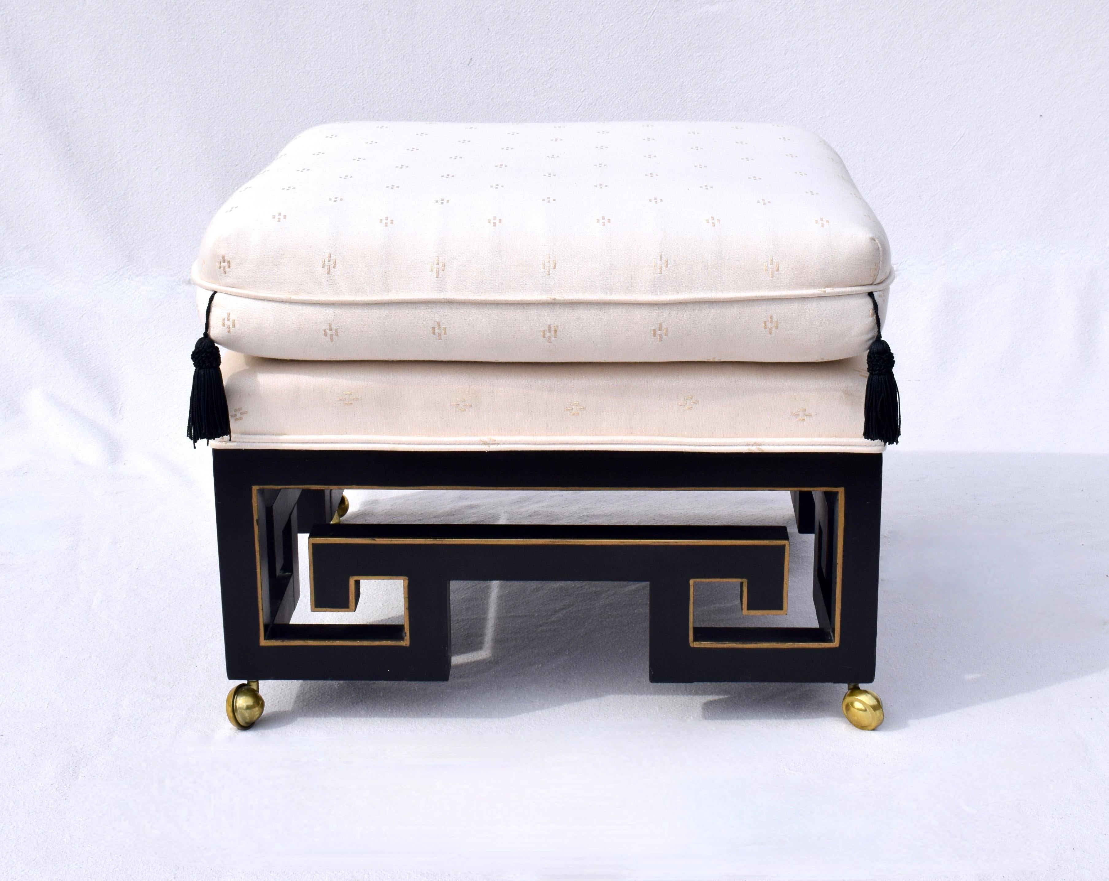 20th Century Ottomans or Stools With Lacquered Greek Key Bases After James Mont For Sale