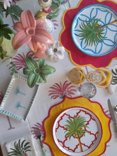 Assiette à dîner Ottomans Palms en céramique peinte à la main fabriquée en Italie