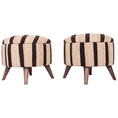 Ottomans / Poufs Upholstered with a Vintage Kilim Black and White